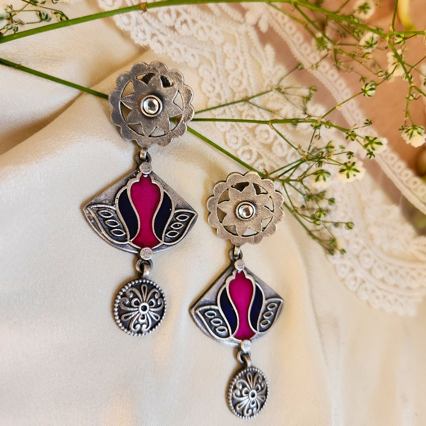 Saanjh Silver Meenakari Earrings
