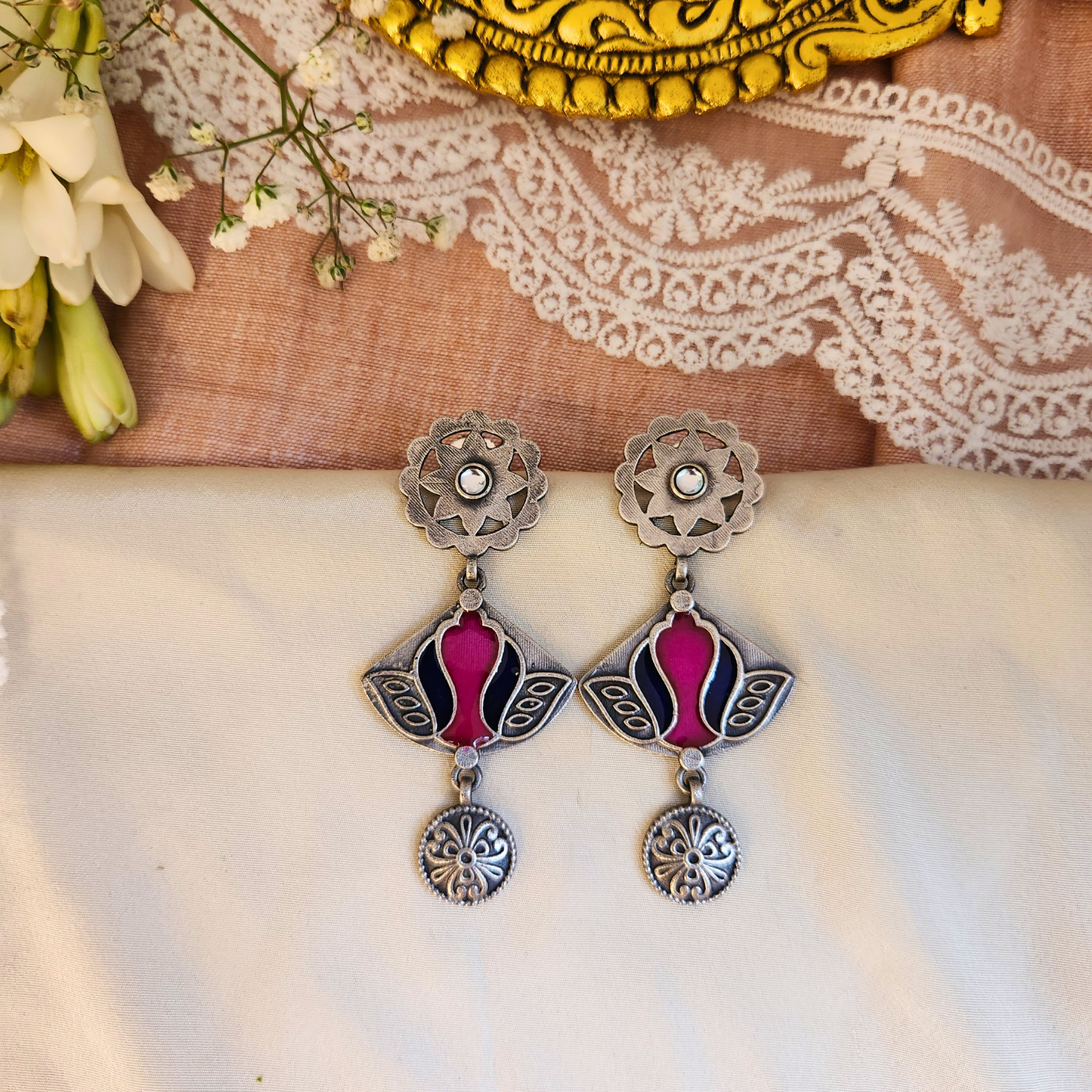 Saanjh Silver Meenakari Earrings