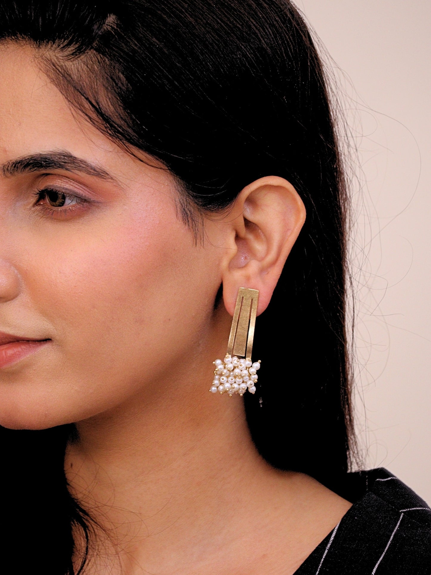 Viana Jewels Tapasya Brass & Pearl Earrings for Women 18K Gold Plated Handmade