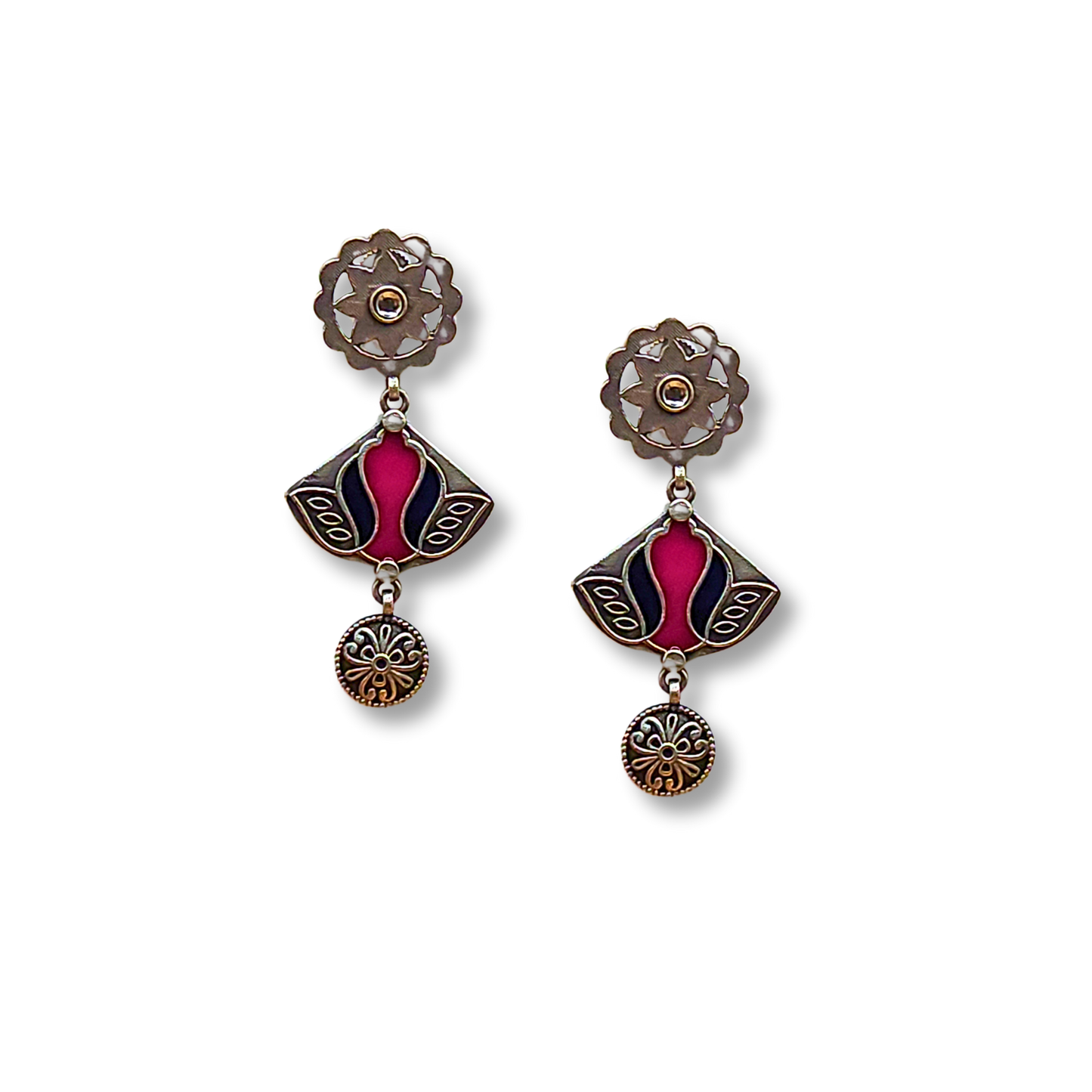 Saanjh Silver Meenakari Earrings