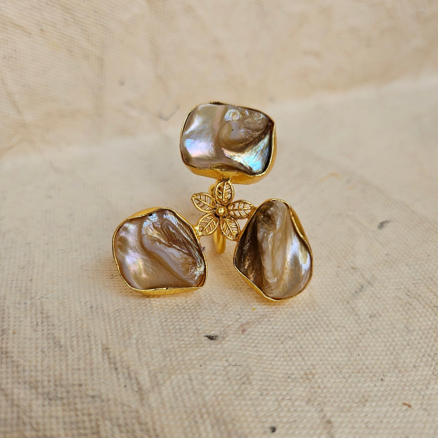 Aza Golden Baroque Pearl Adjustable Ring