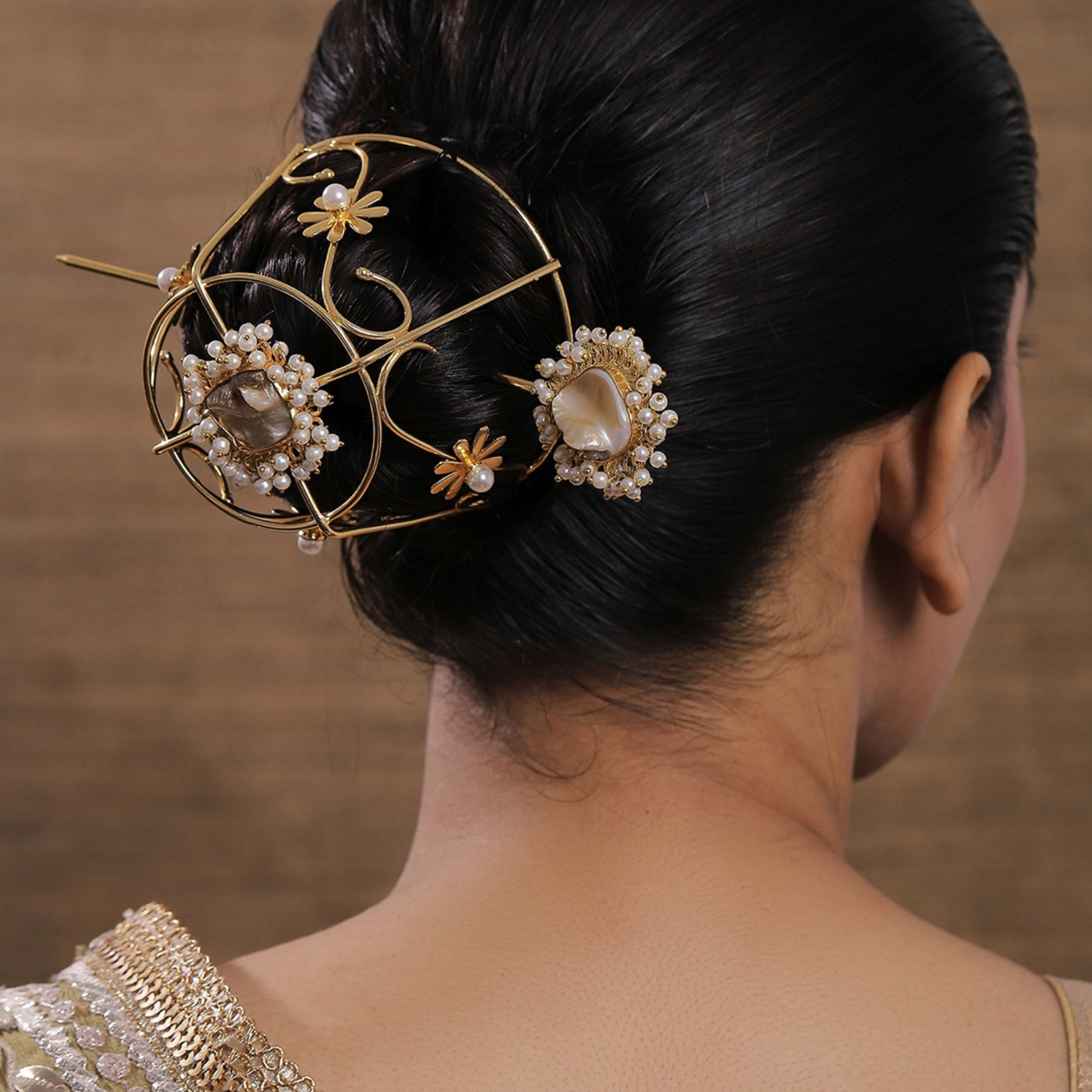 Baroque Pearl Hair Bun Cage Accessory