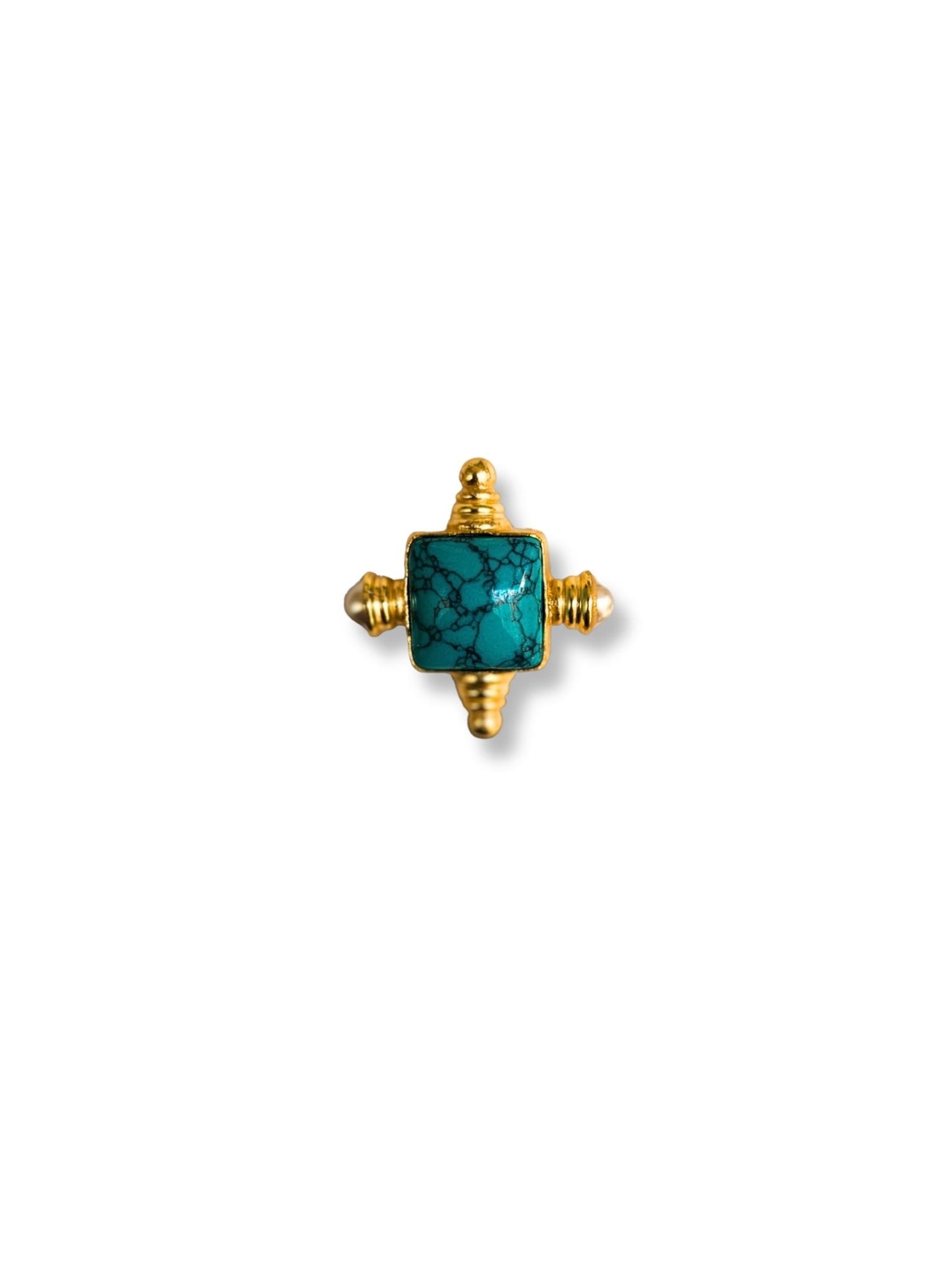 Viana Jewels Parizad Turquoise Adjustable Ring Brass 18K Gold Plated Handmade