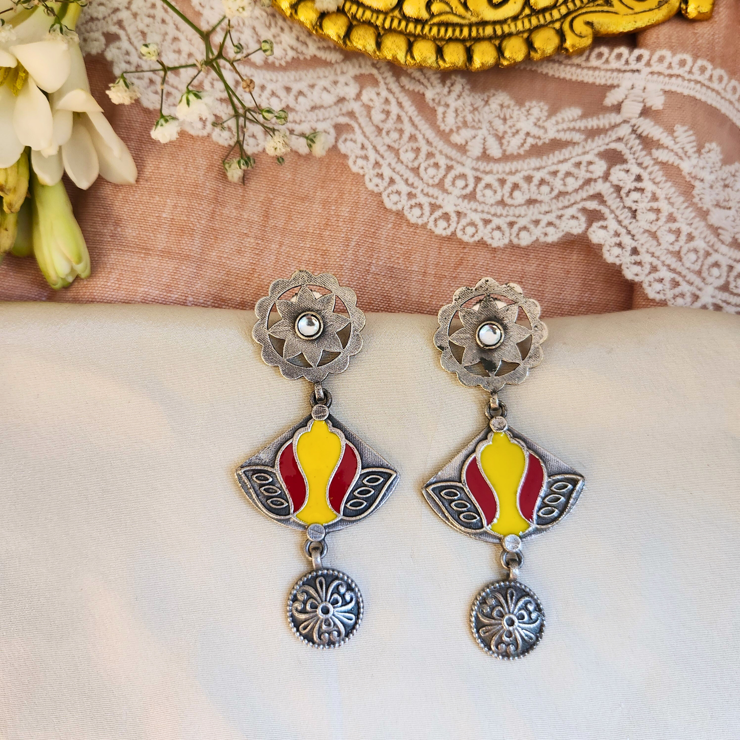 Saanjh Silver Meenakari Earrings