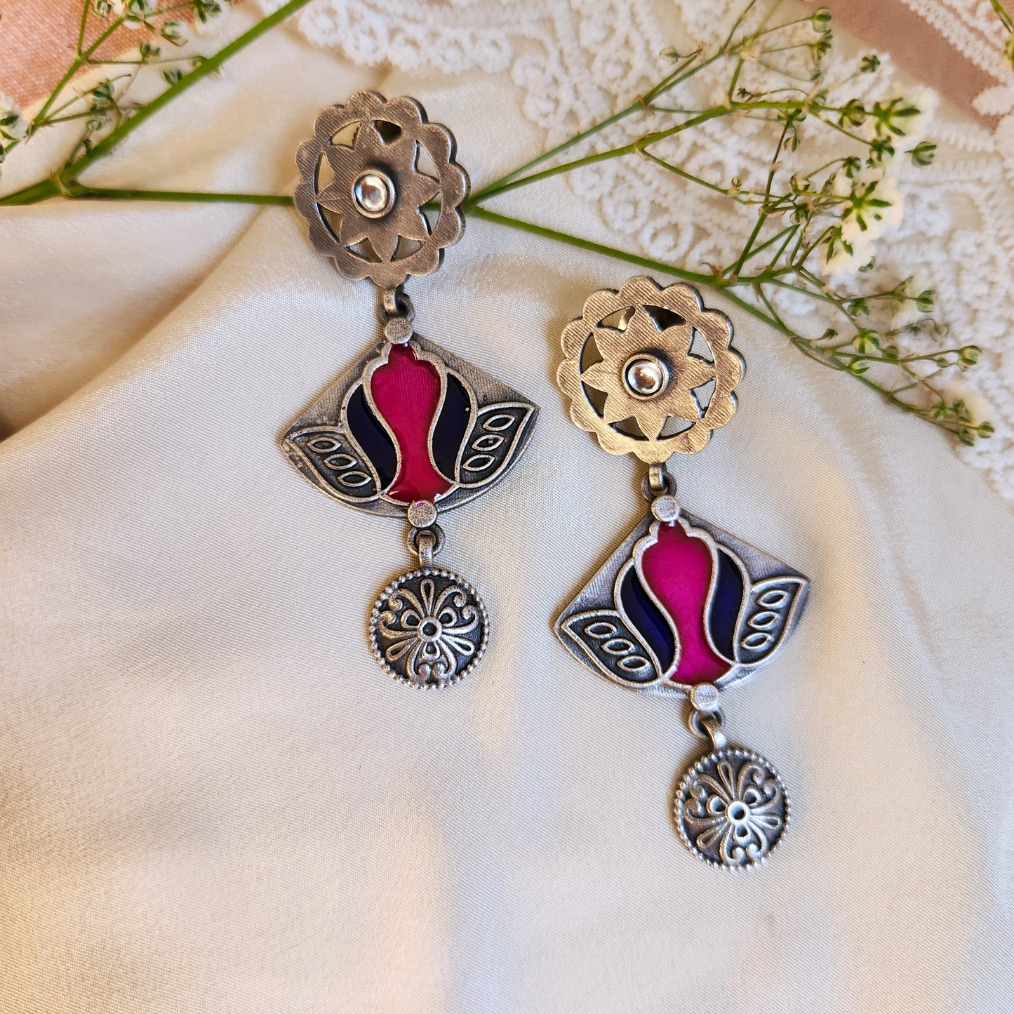 Saanjh Silver Meenakari Earrings