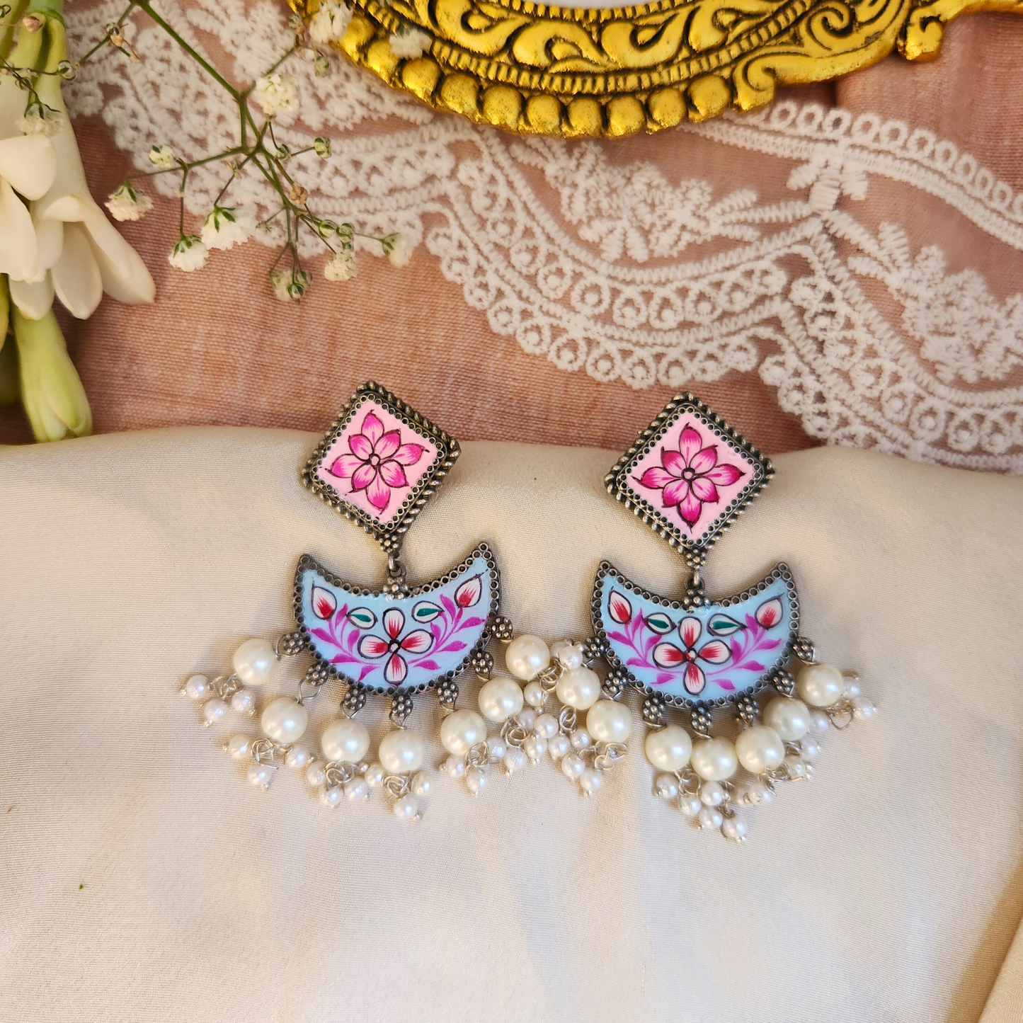 Mandira Silver Meenakari Chandballi