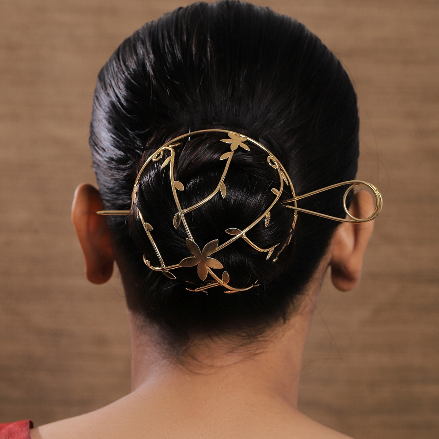 Janhvi Floral Hair Bun Cage Accessory in Brass (18K Gold Plated)