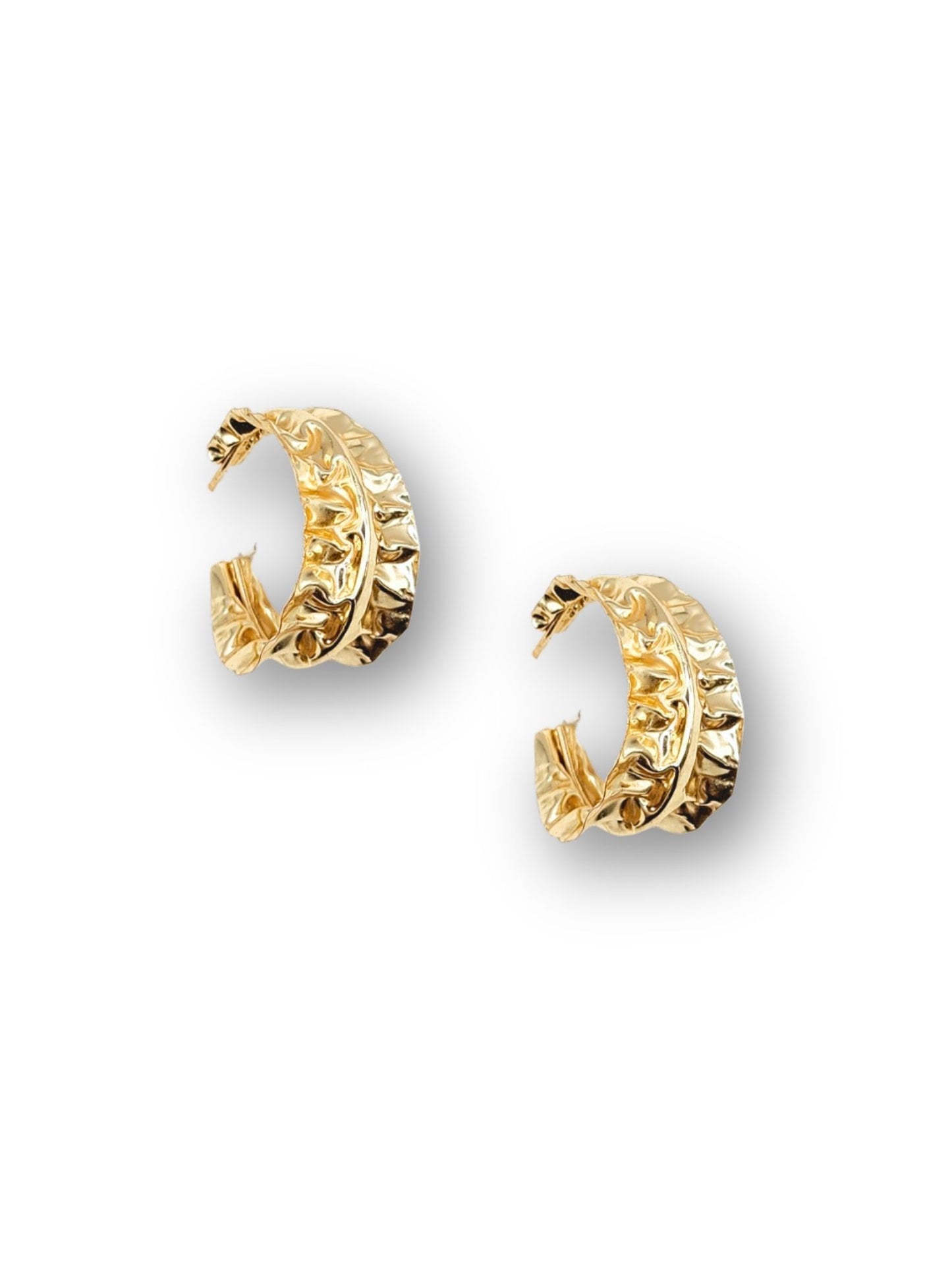 Viana Jewels Hemaya Beaten Brass Hoop Earrings 18K Gold Plated Handmade