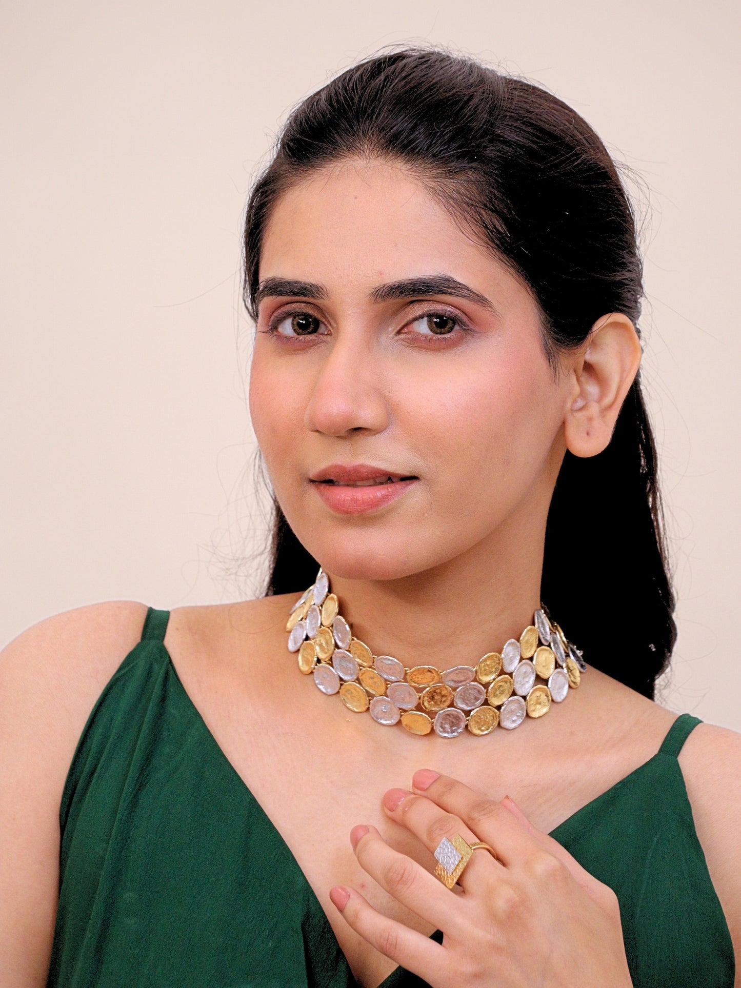 Viana Jewels Dilruba Dual Tone Choker for Women Brass 18K Gold Plated Handmade