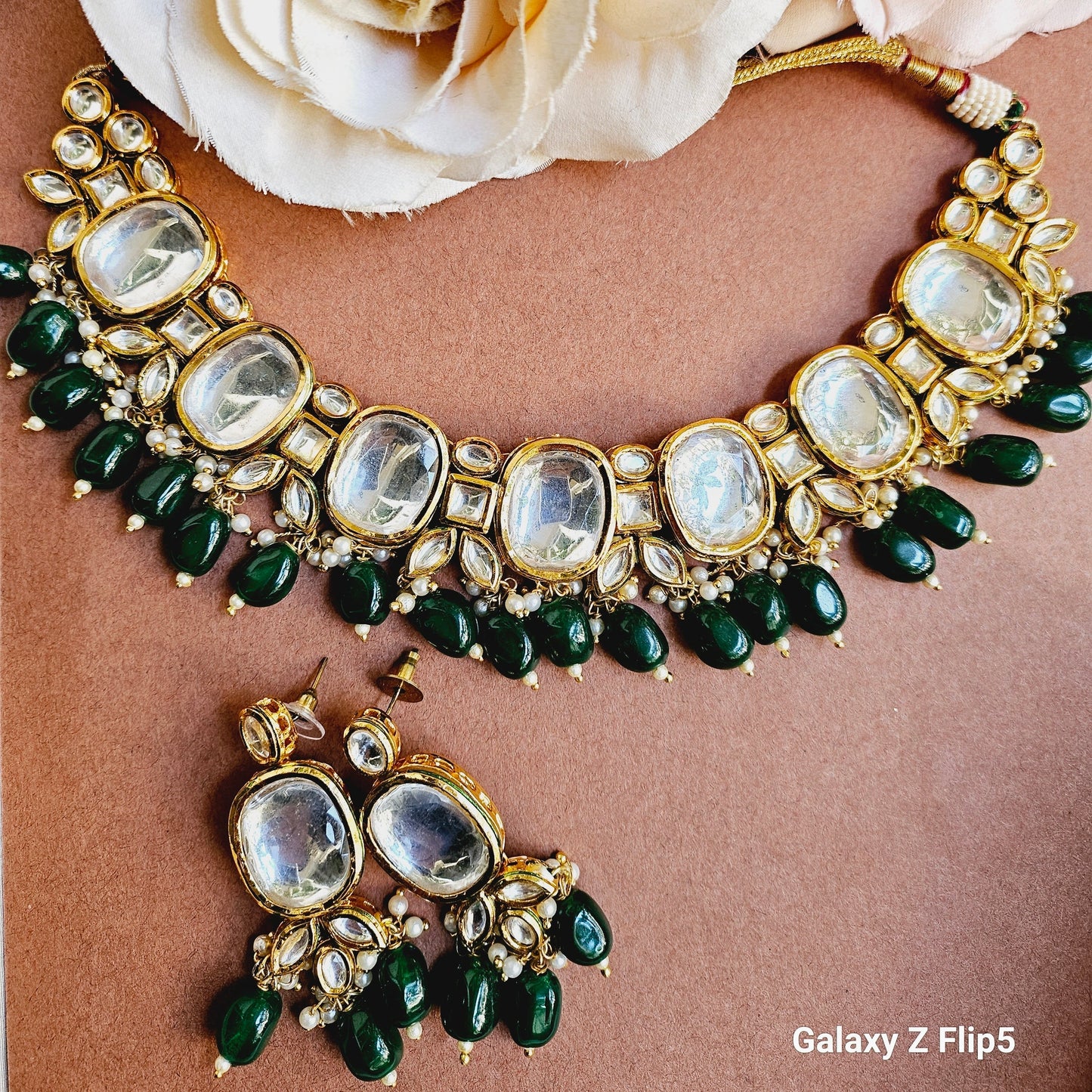 Exquisite Kundan Choker With Emerald Green Beads