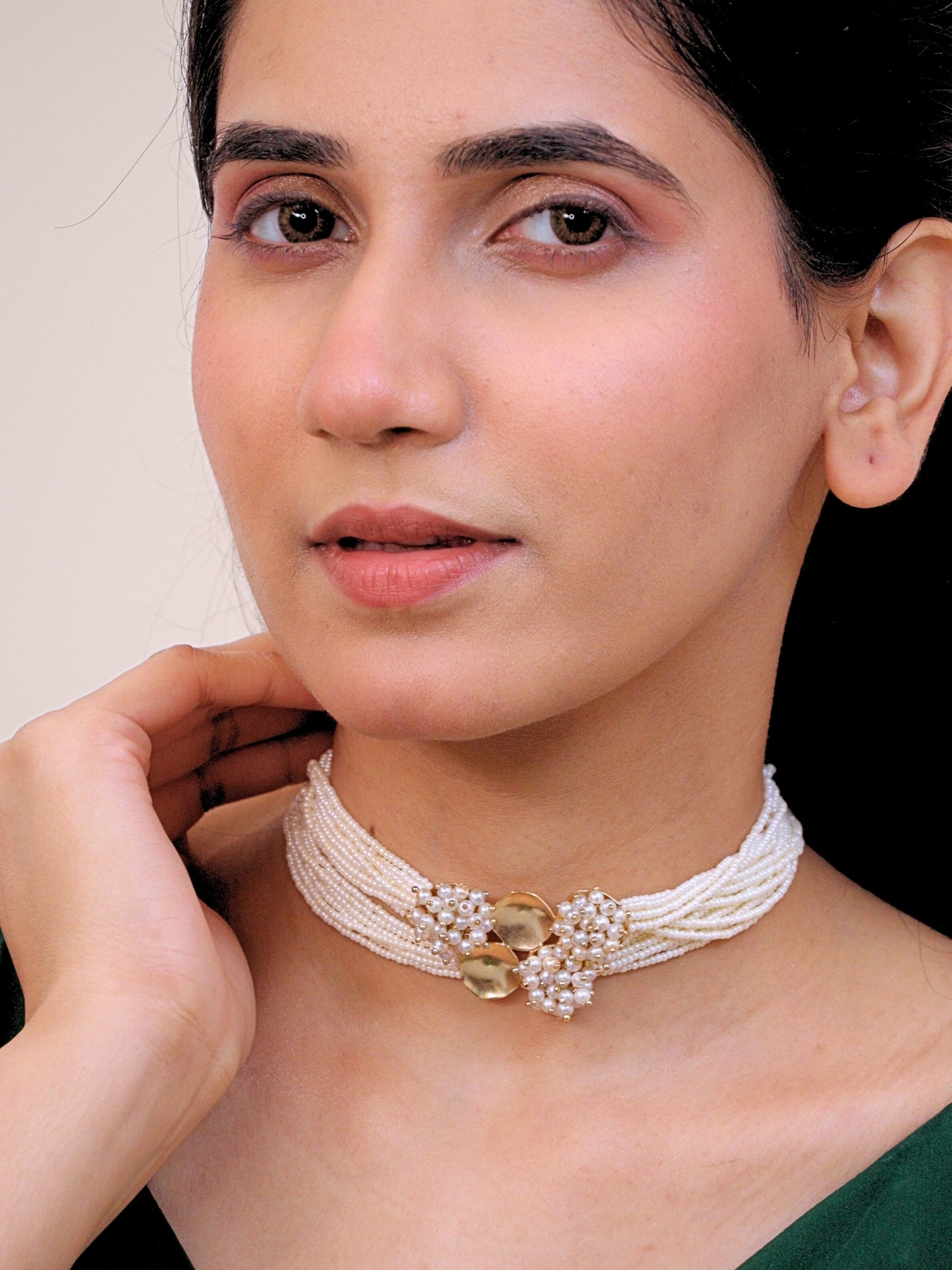 Viana Jewels Itihaas Pearl Choker for Women Brass 18K Gold Plated Handmade