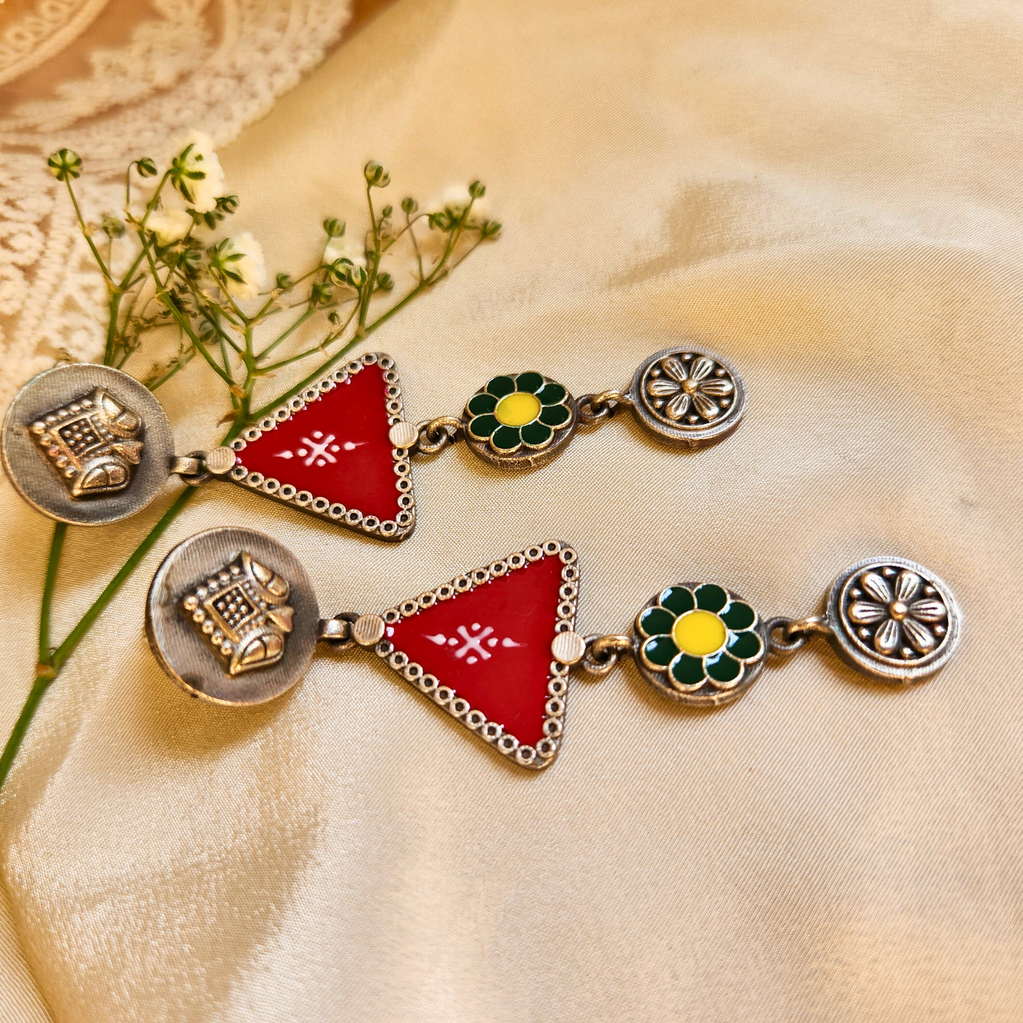 Leela Silver Meenakari Earrings