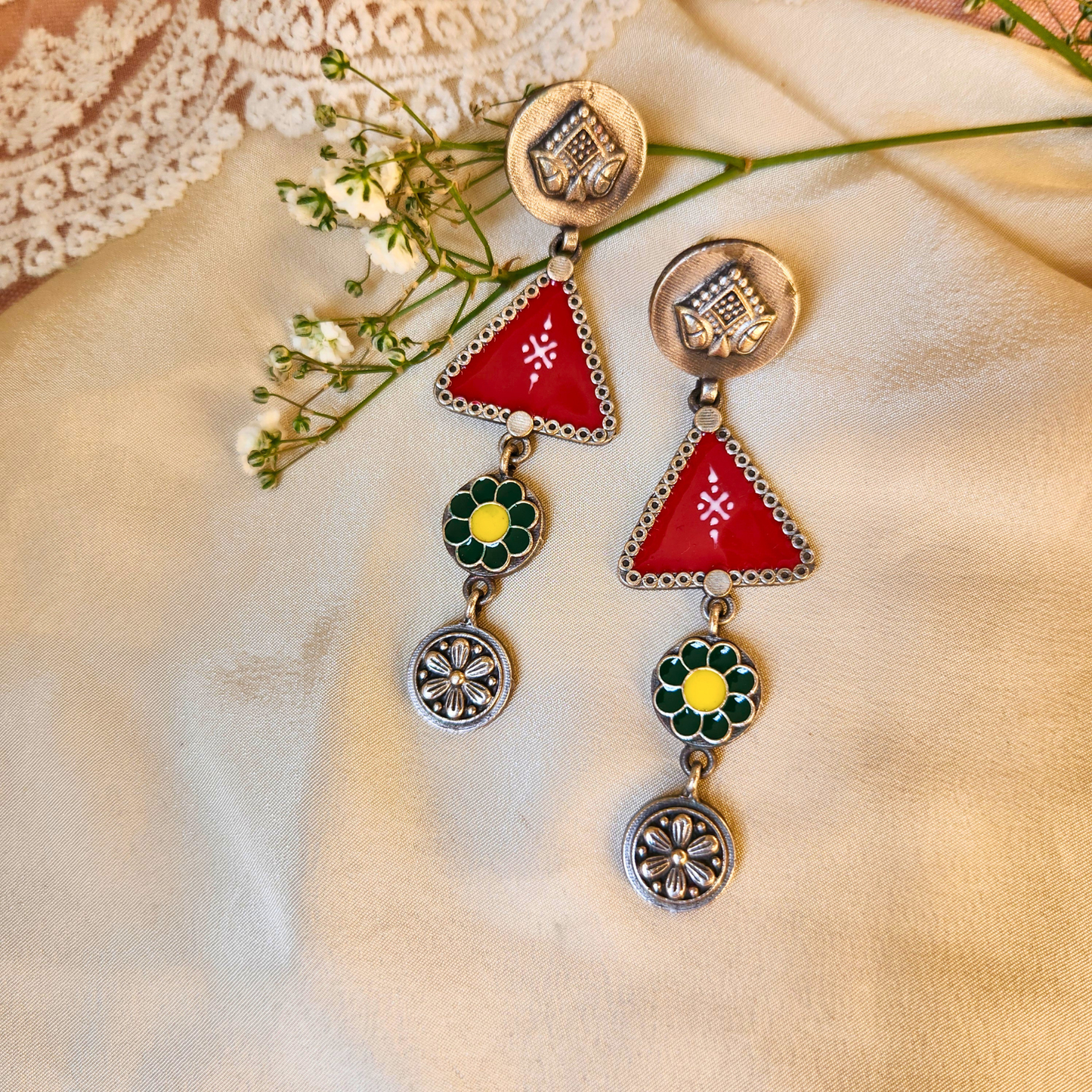 Leela Silver Meenakari Earrings