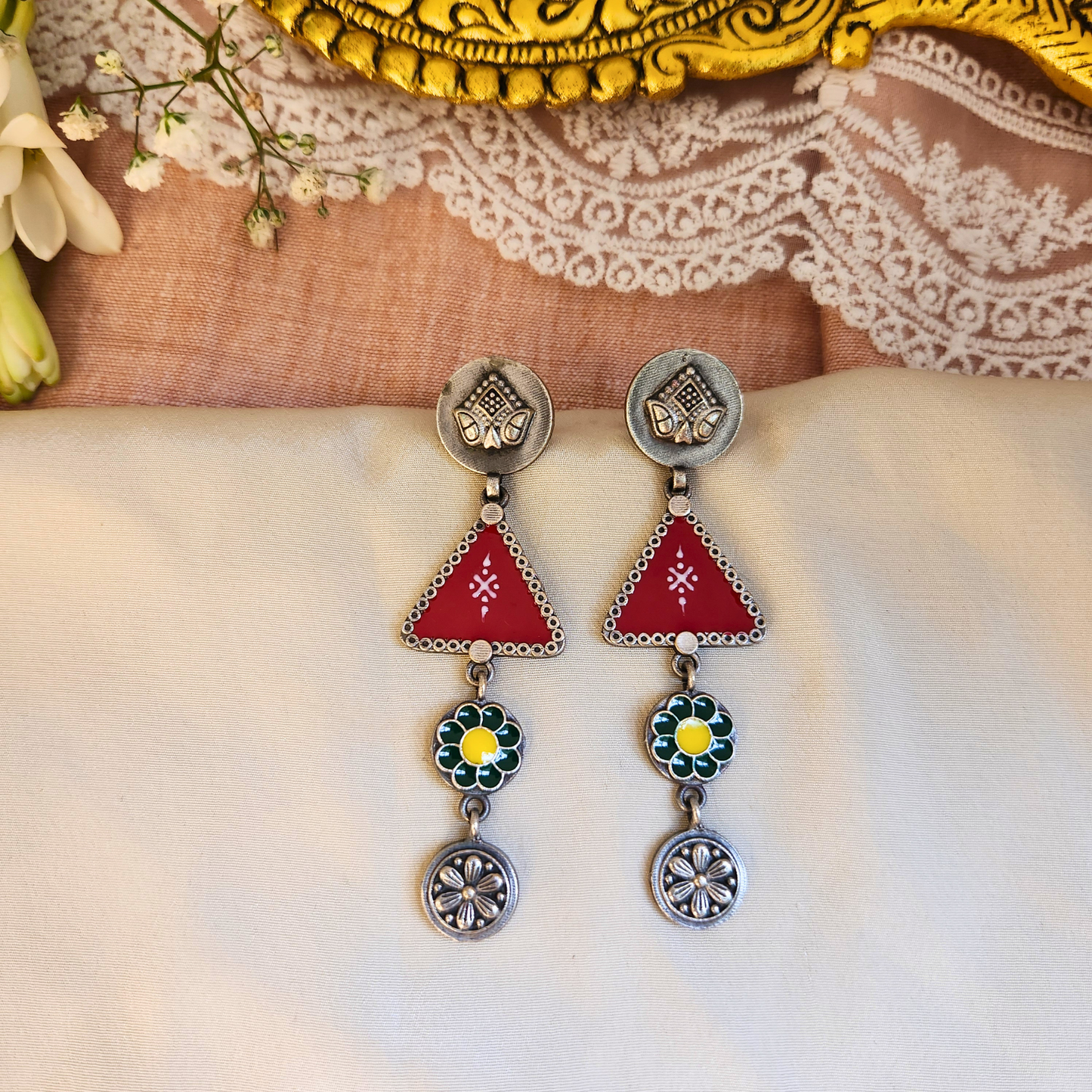 Leela Silver Meenakari Earrings