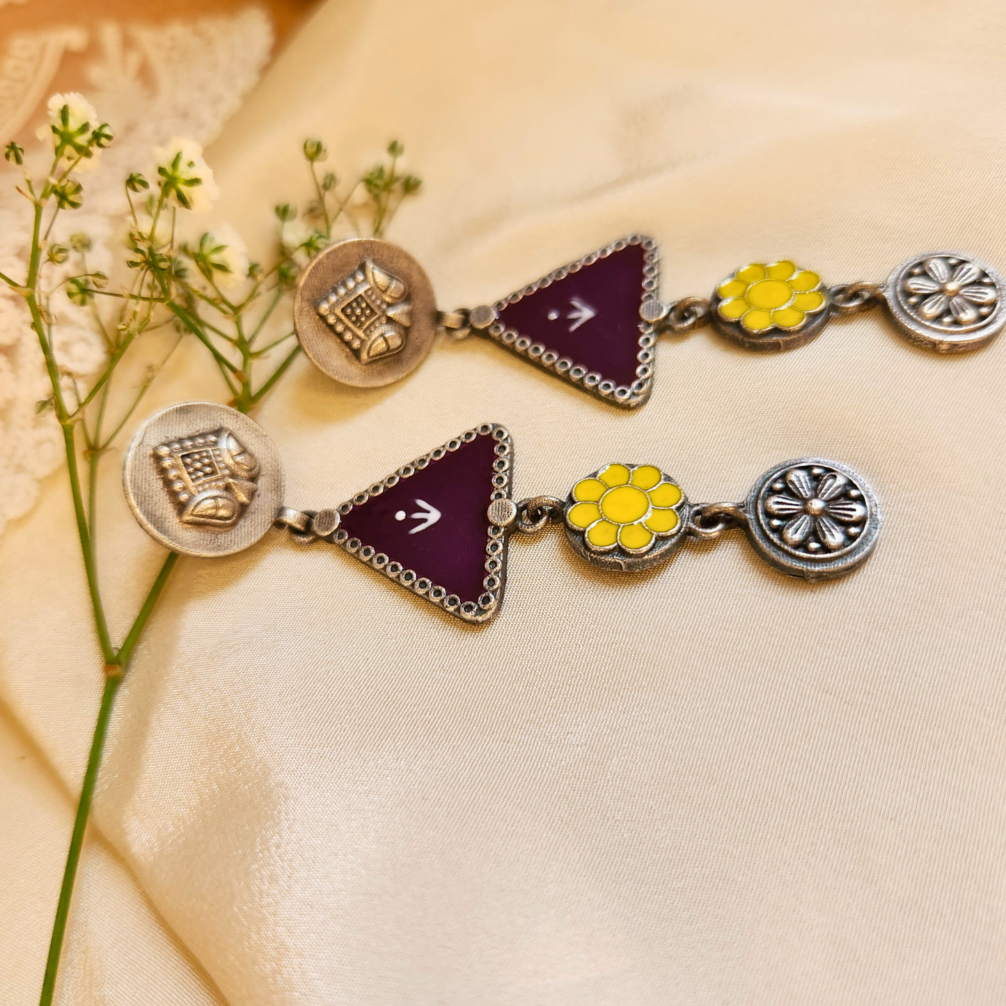 Leela Silver Meenakari Earrings