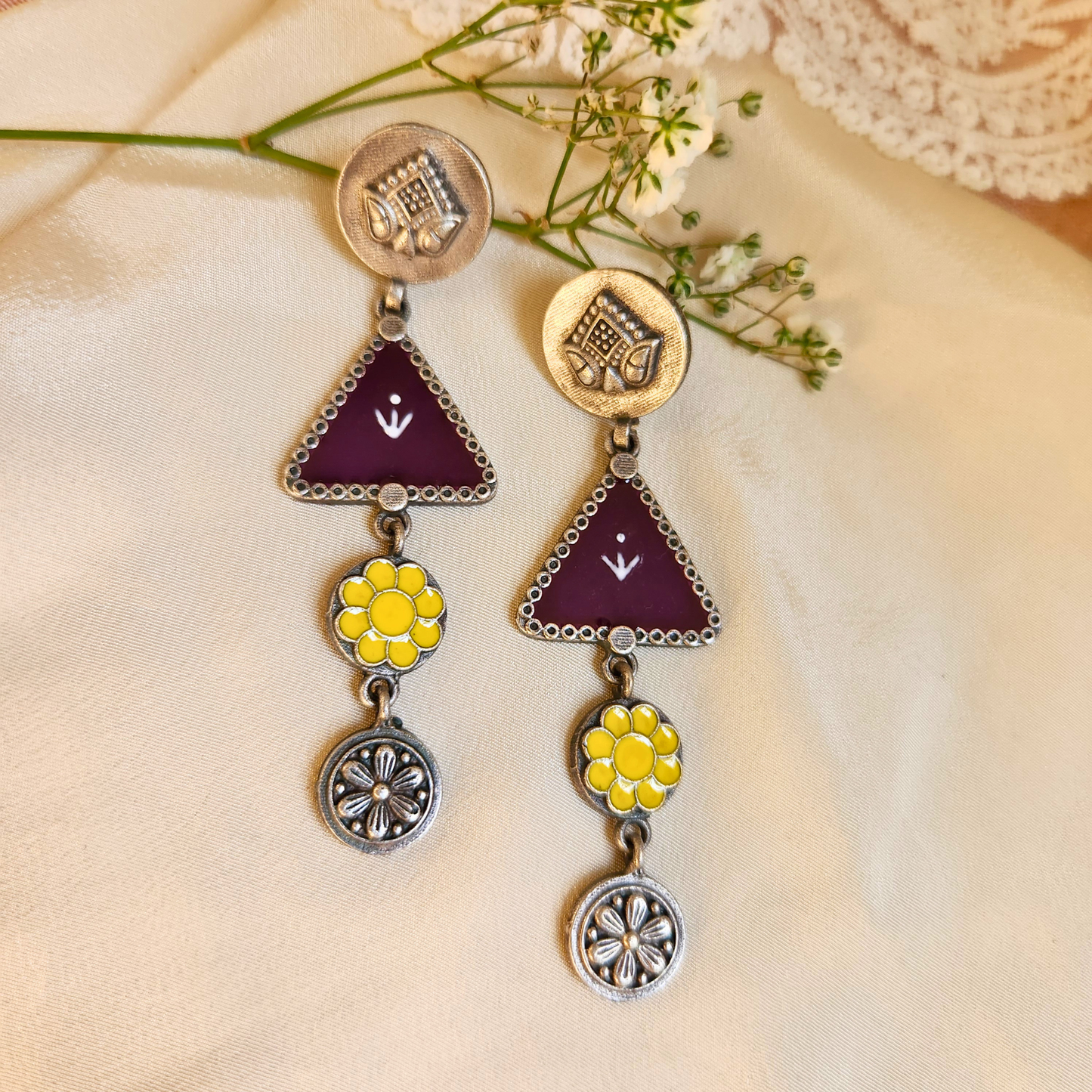 Leela Silver Meenakari Earrings