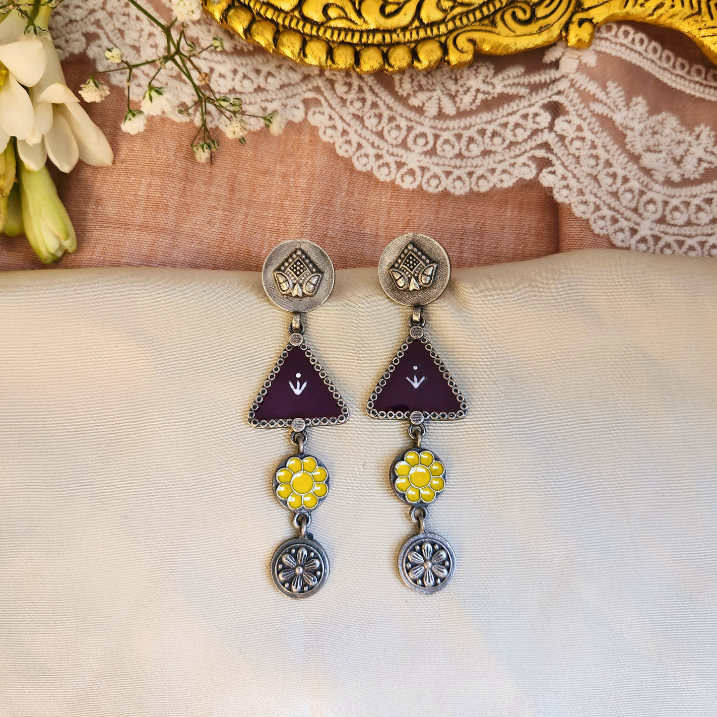 Leela Silver Meenakari Earrings