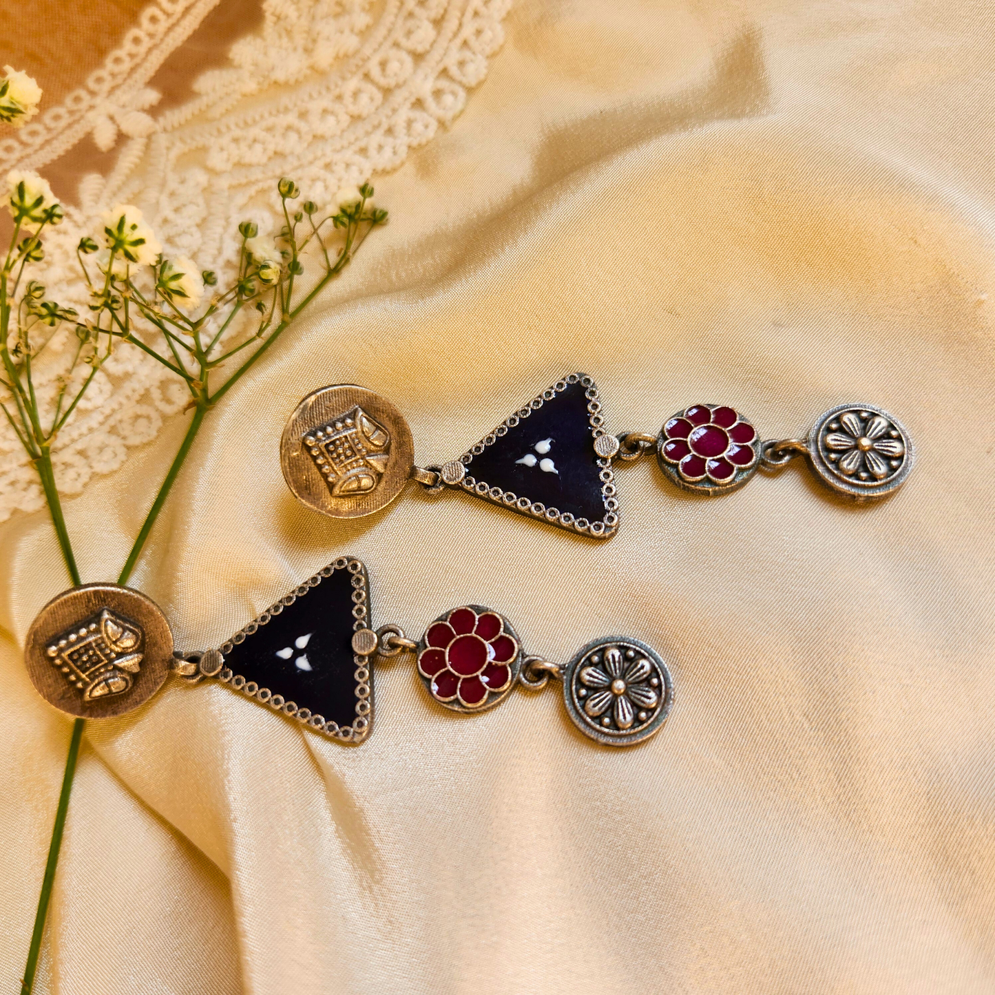 Leela Silver Meenakari Earrings