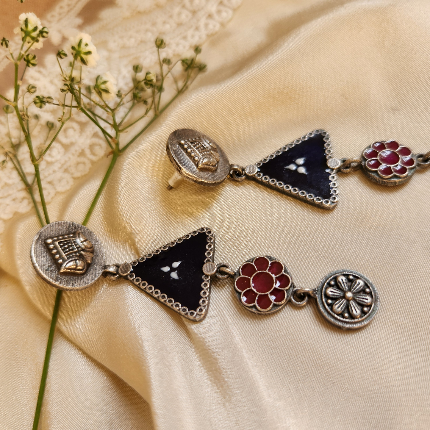 Leela Silver Meenakari Earrings