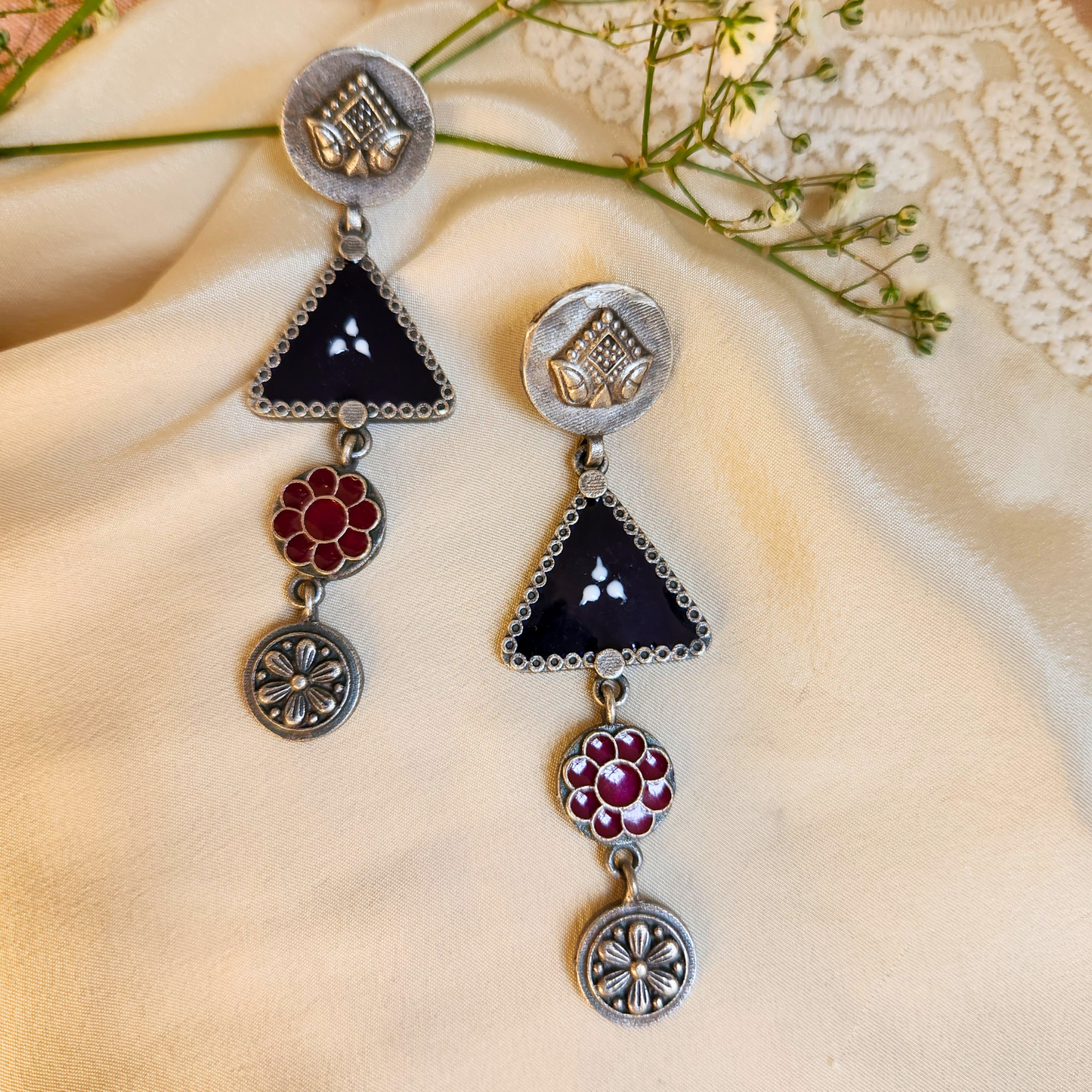 Leela Silver Meenakari Earrings