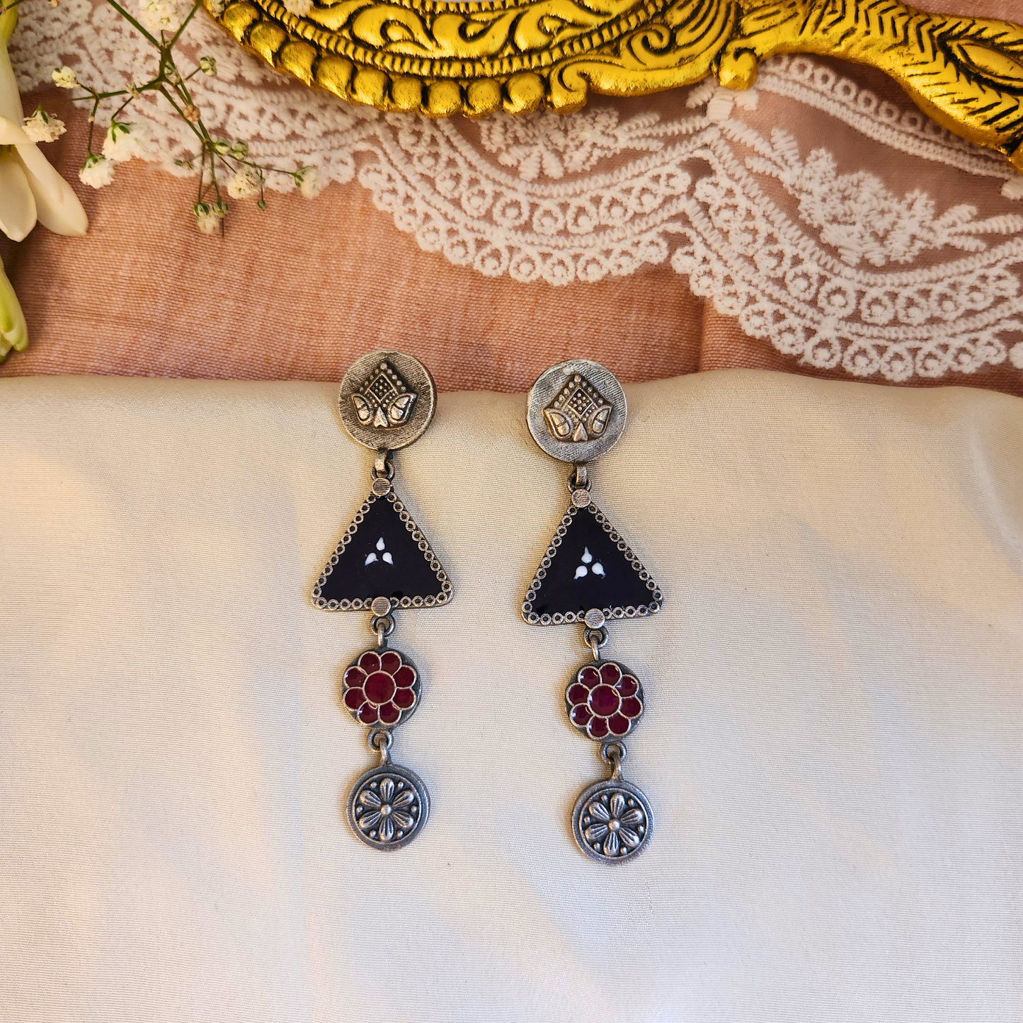 Leela Silver Meenakari Earrings