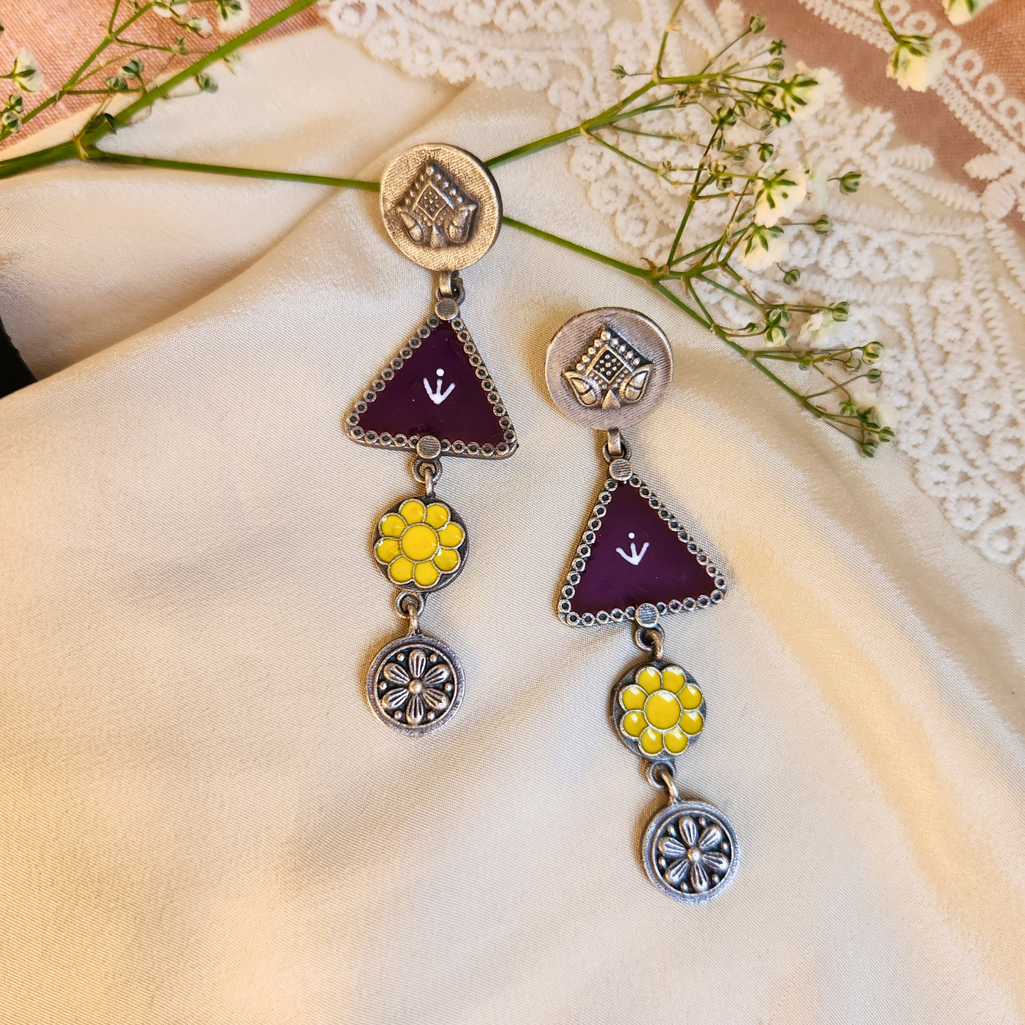 Leela Silver Meenakari Earrings