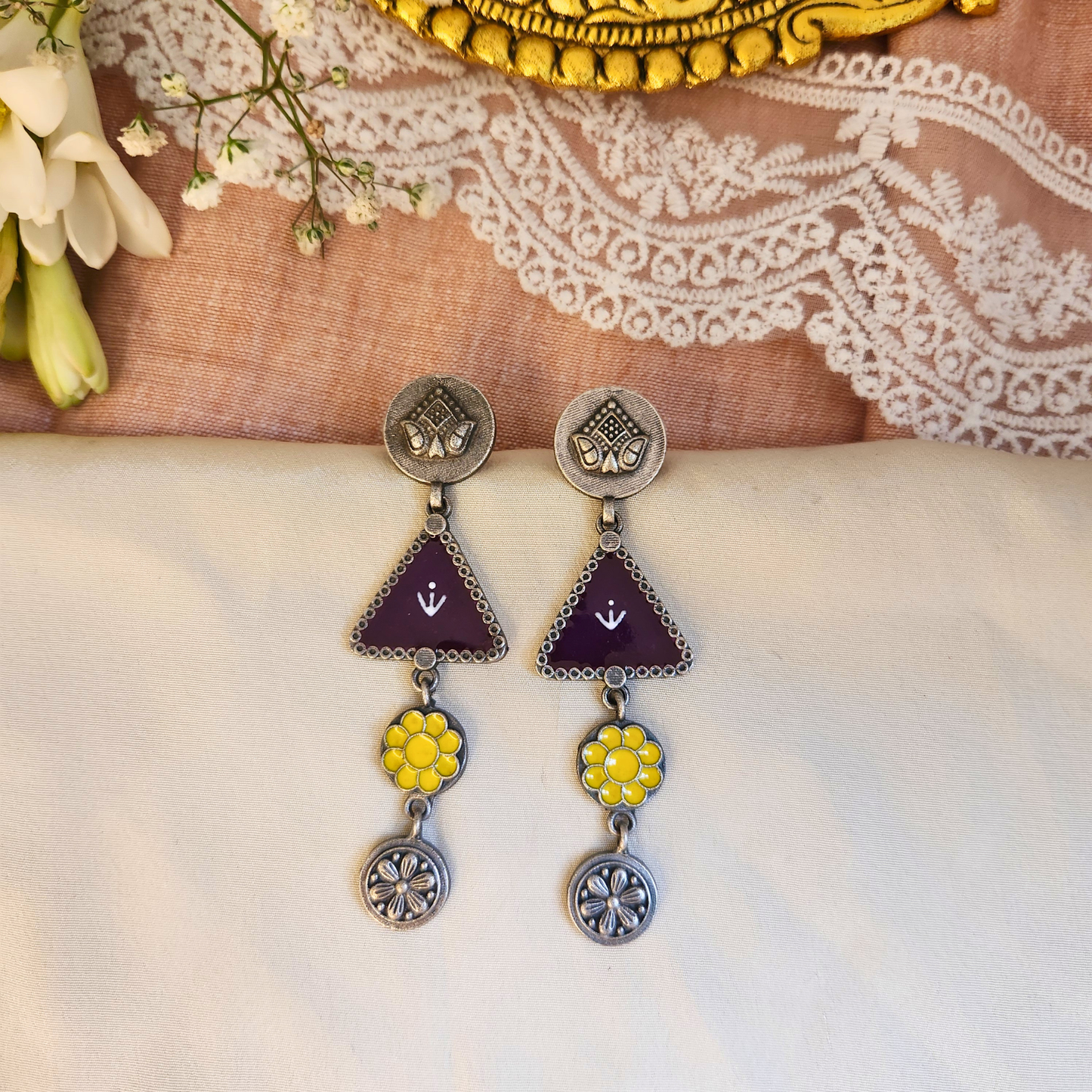 Leela Silver Meenakari Earrings