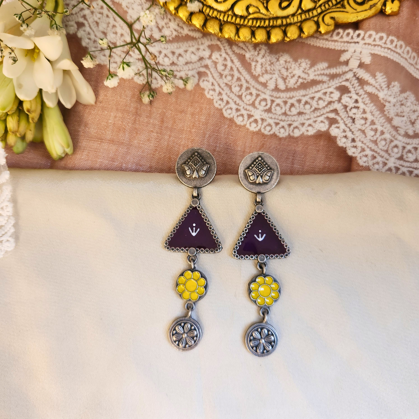Leela Silver Meenakari Earrings