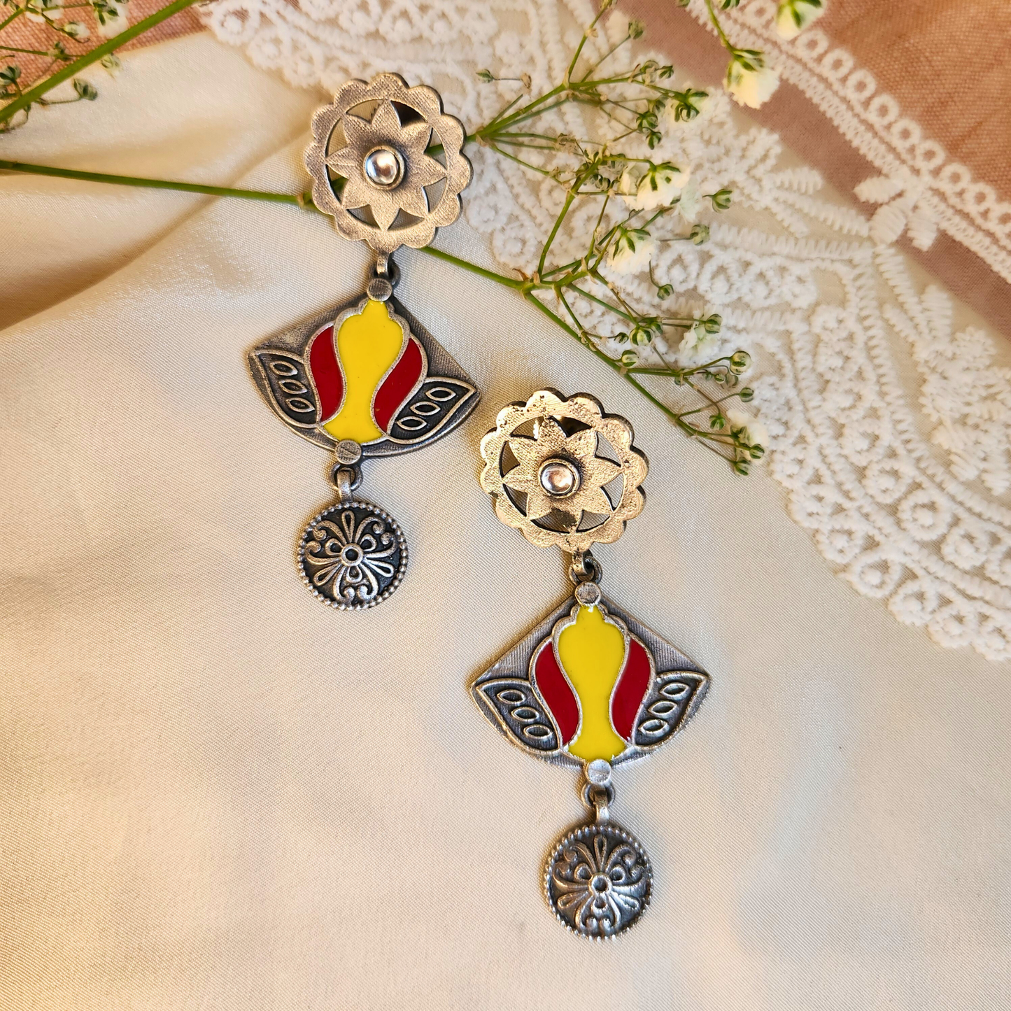 Saanjh Silver Meenakari Earrings