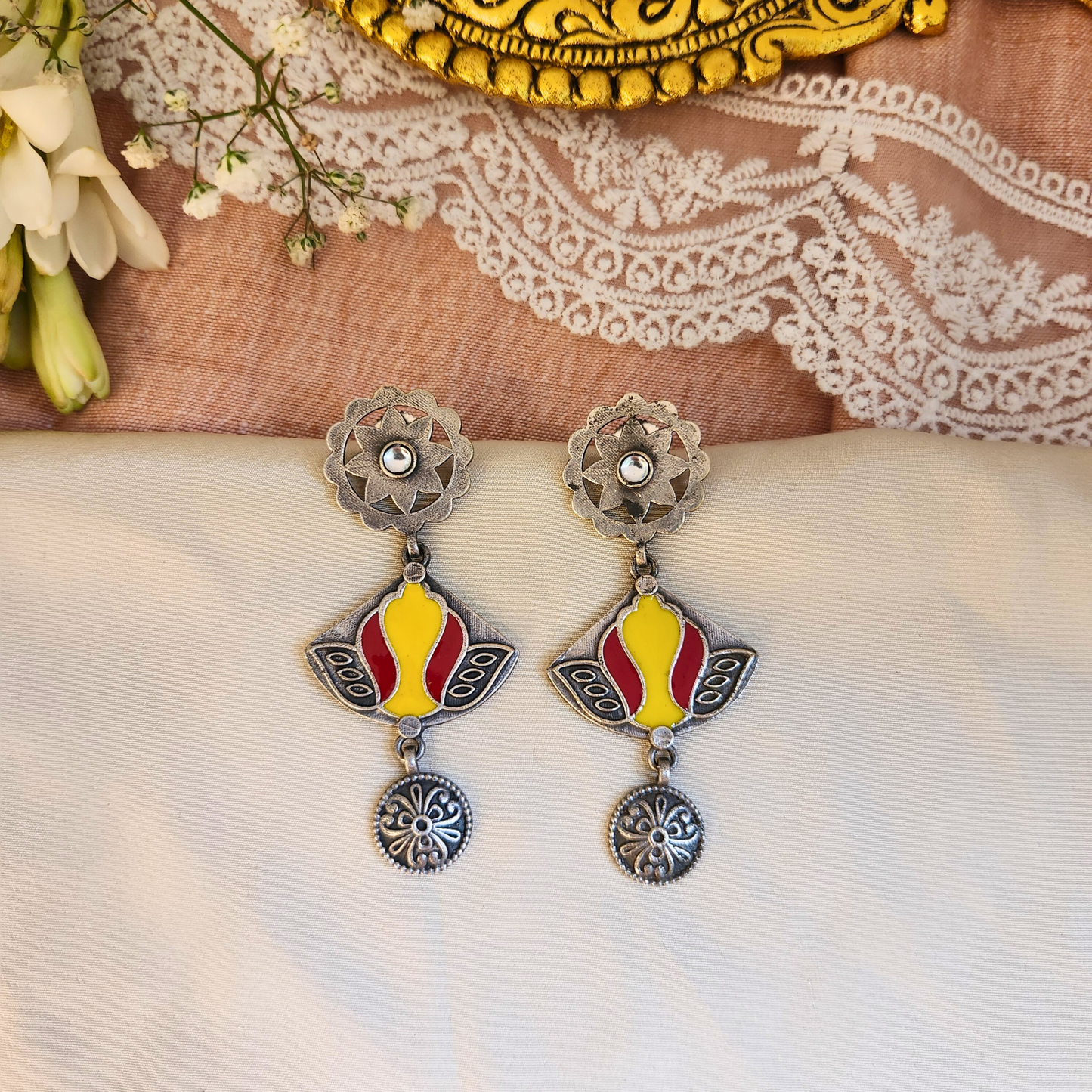 Saanjh Silver Meenakari Earrings