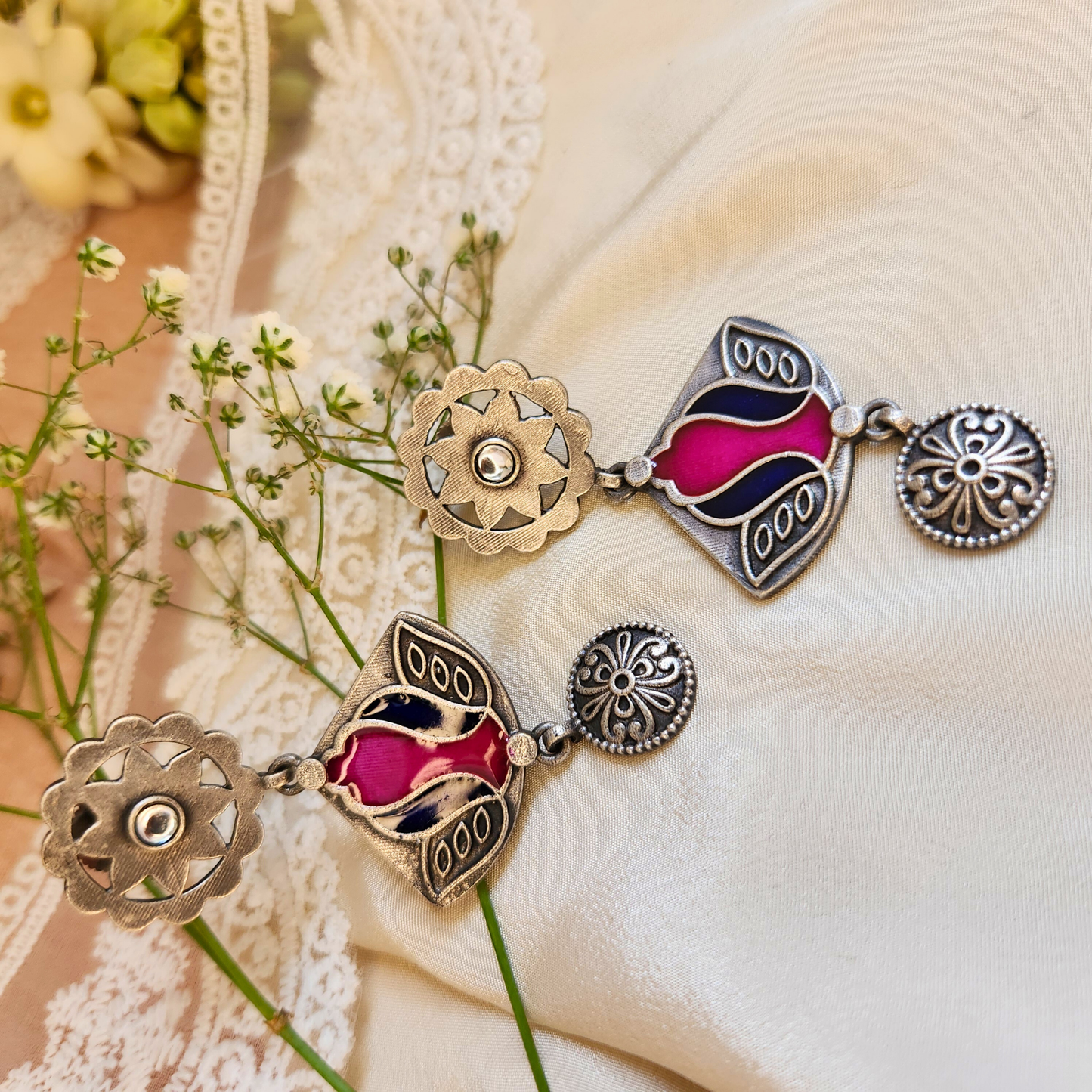 Saanjh Silver Meenakari Earrings