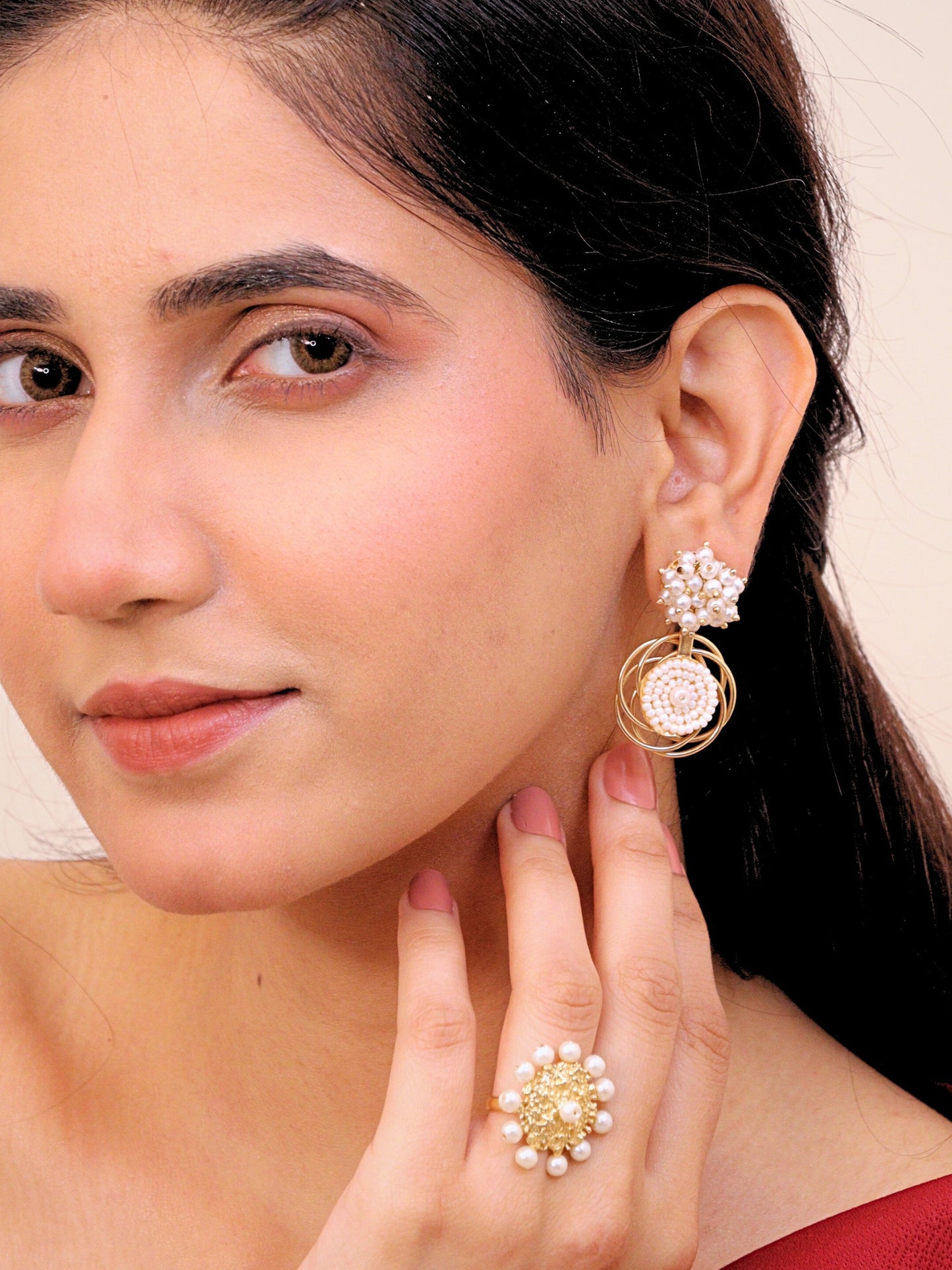 Viana Jewels Gulrukh Brass Earrings for Women 18K Gold Plated Handmade