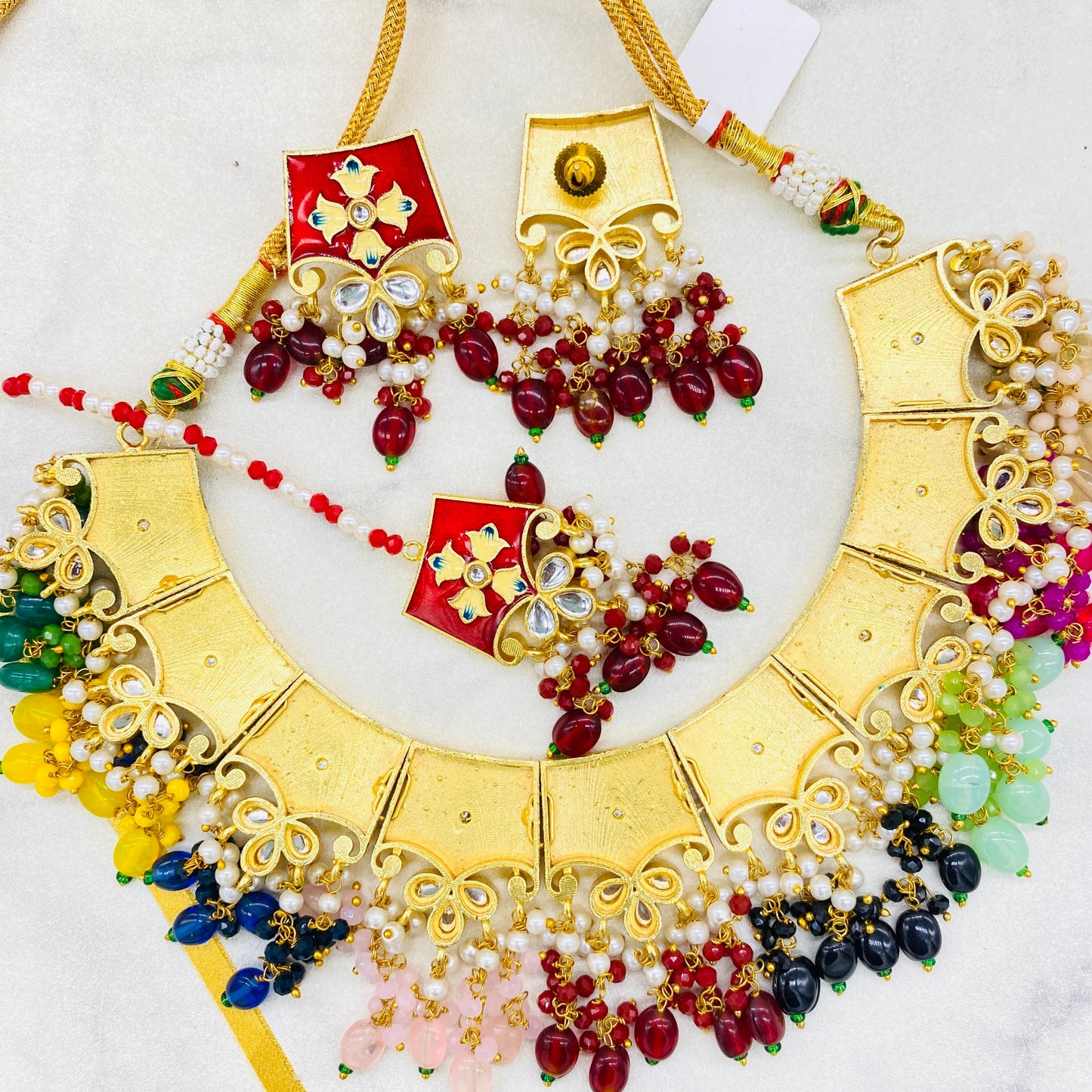 Maharani Multicolour Brass Base Choker With Maang Tika