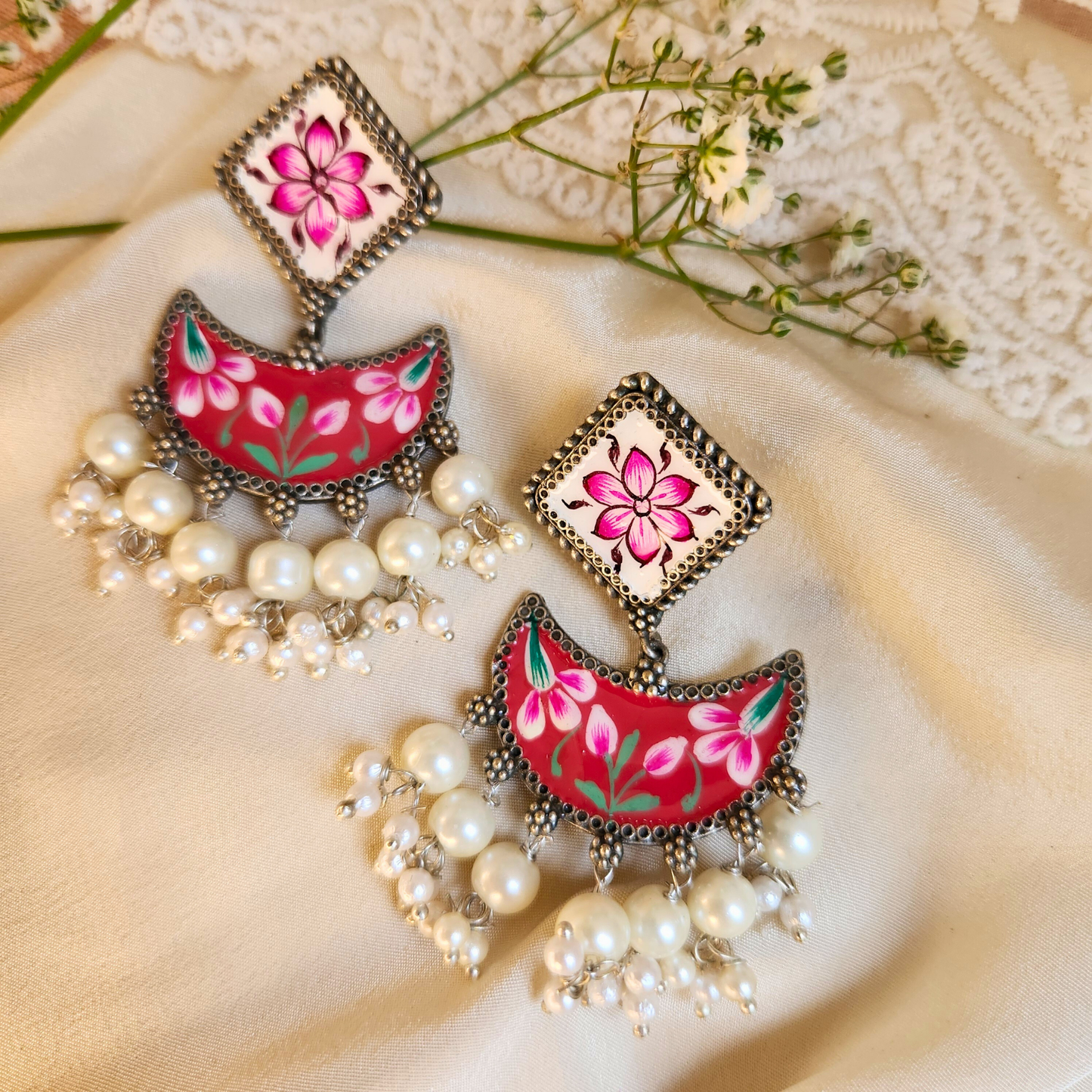 Mandira Silver Meenakari Chandballi