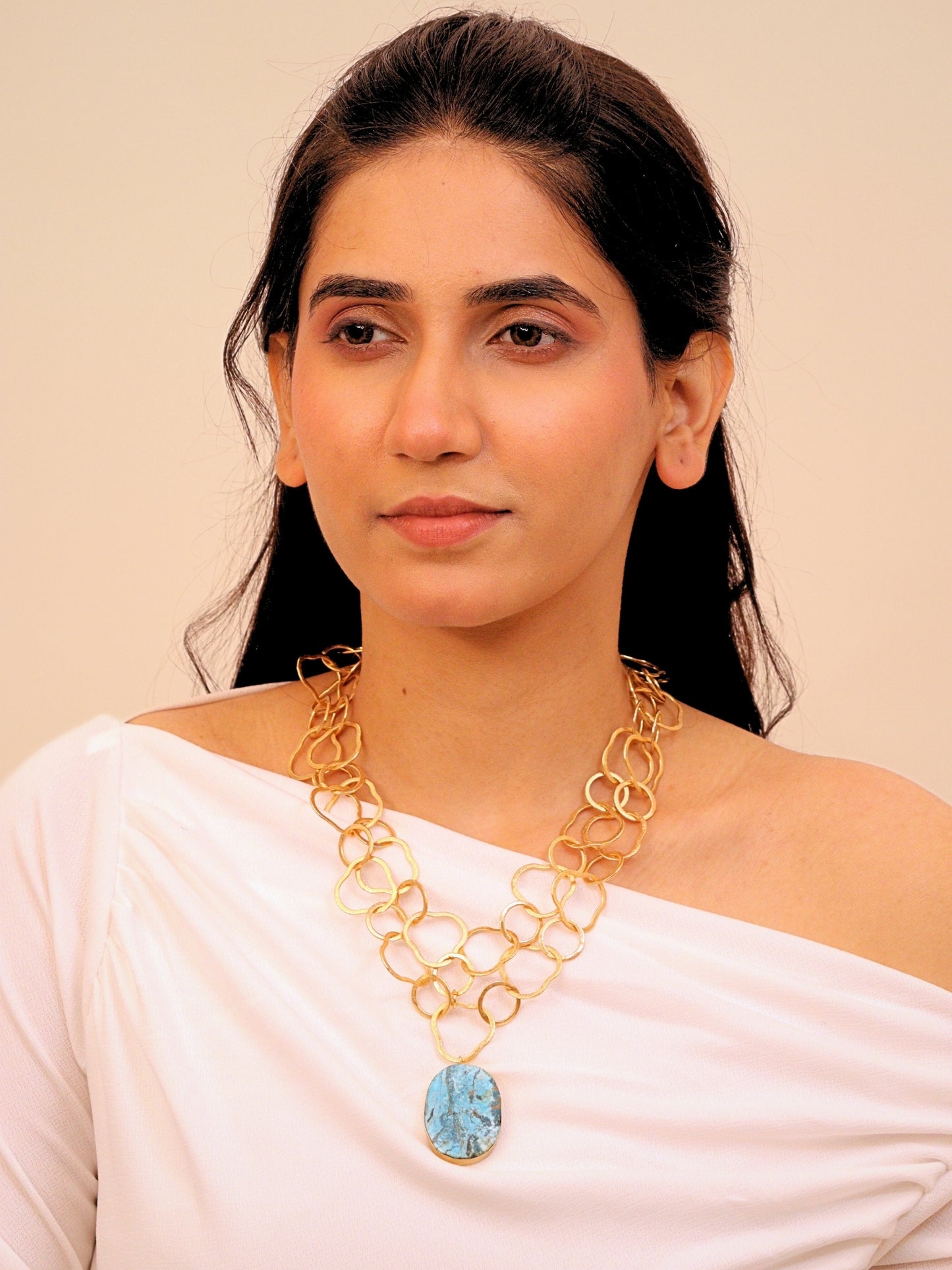 Viana Jewels Mehtab Brass Necklace with Turquoise Stone 18K Gold Plated