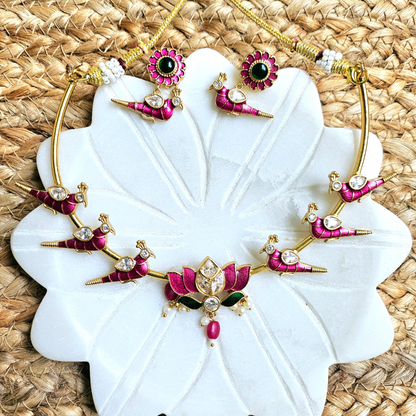 Lotus  Meenakari Hasli Choker