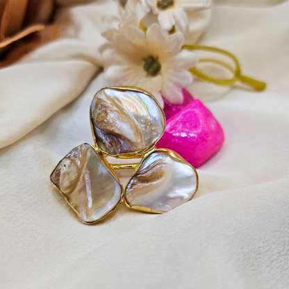 Aza  Golden Baroque Pearl Adjustable Ring