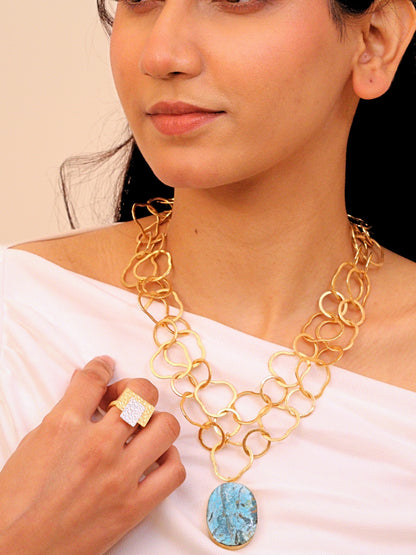 Viana Jewels Mehtab Brass Necklace with Turquoise Stone 18K Gold Plated