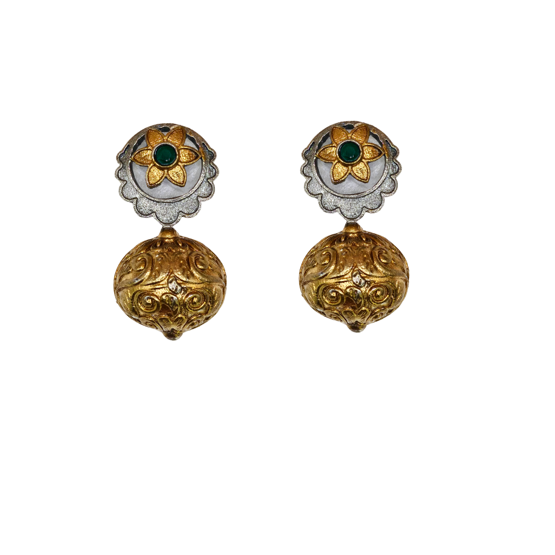 ANTIQUE STYLE TWO TONE GUMBAD STUD EARRING