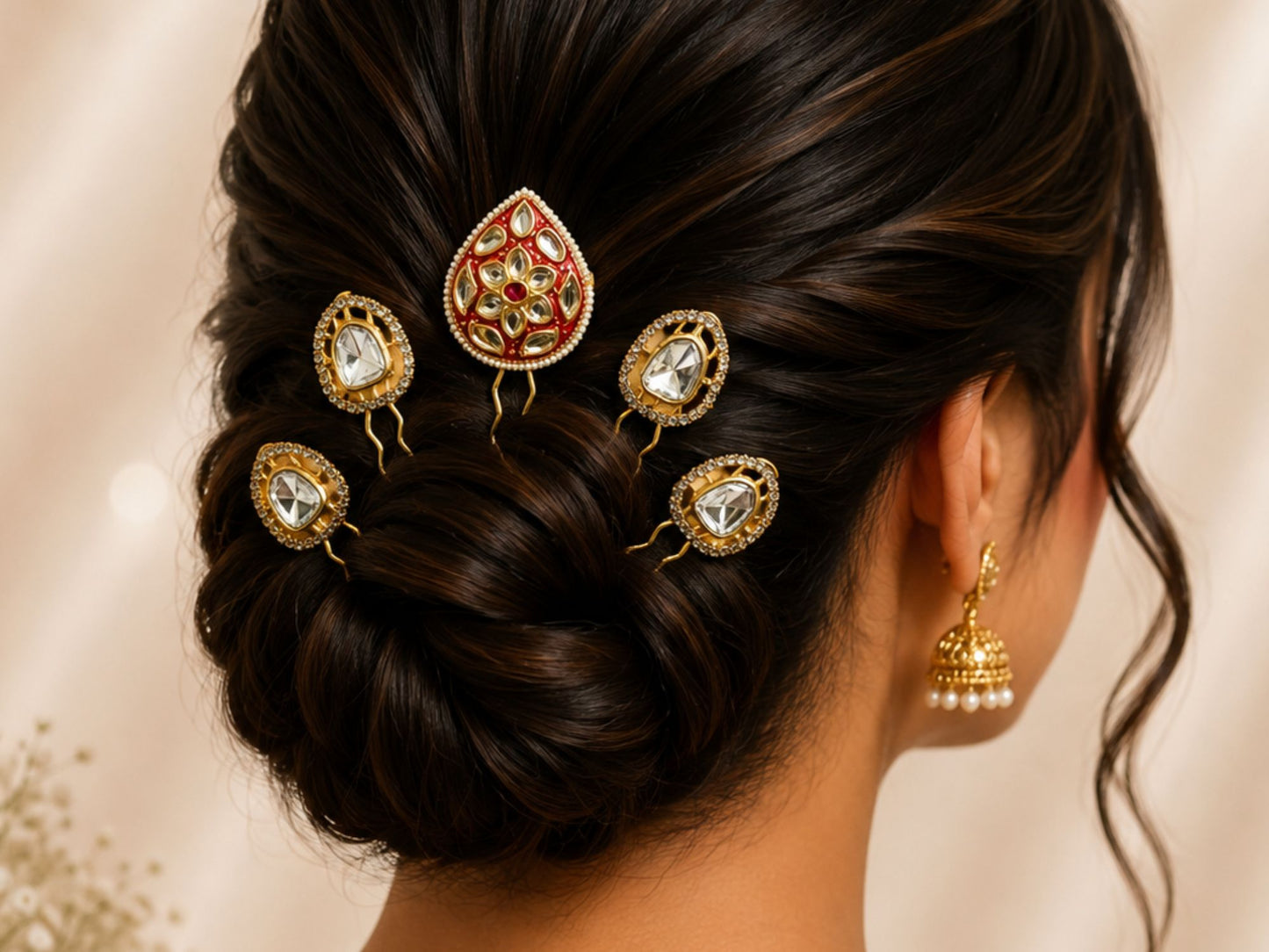 VIANA JEWELS Kesh Qala Navratna Sacred Hair Pin For Women