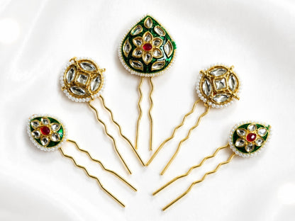 VIANA JEWELS Kesh Qala Bidri Heritage Hair Pin For Women