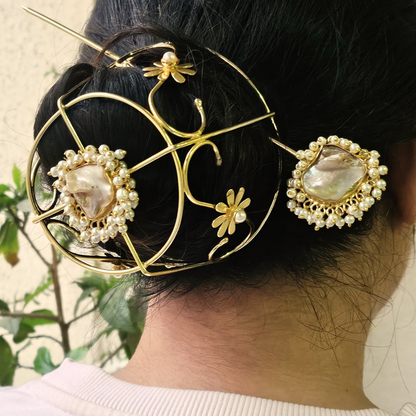 Baroque Pearl Hair Bun Cage Accessory