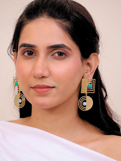 Viana Jewels Mizzora Turquoise Moonstone Brass Earrings 18K Gold Plated