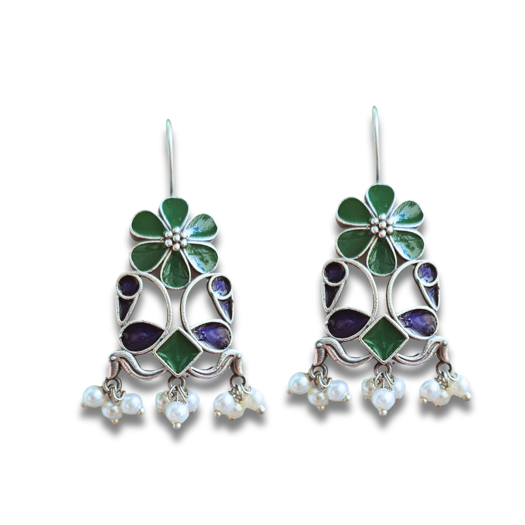 Meenakari Morni Hook Earring