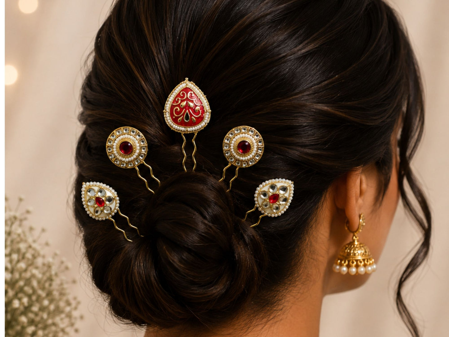 VIANA JEWELS Kesh Qala Thewa Gold Foil Hair Pin For Women
