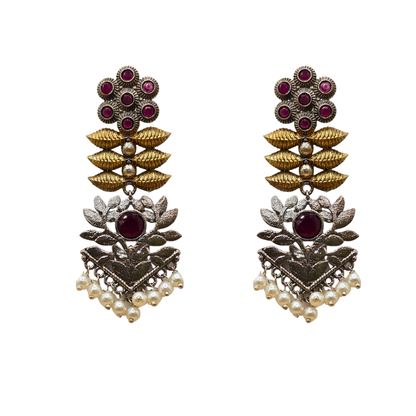 Artisan Crafted Chandbali earring in Gold and Silver Finish