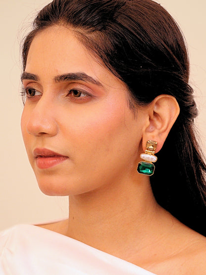 Viana Jewels Mrinal Stone Brass Earrings for Women 18K Gold Plated Handmade