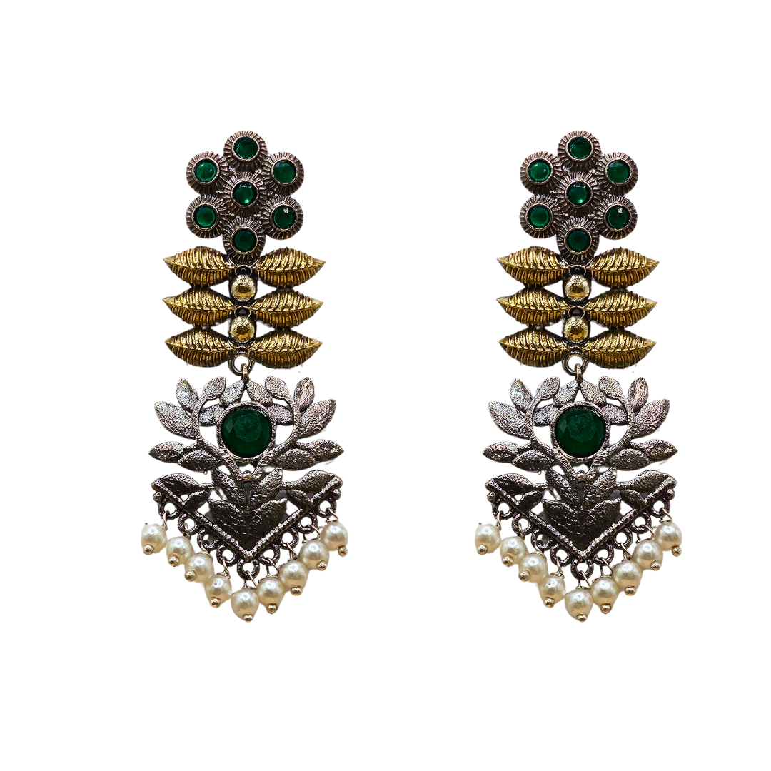 Artisan Crafted Chandbali earring in Gold and Silver Finish