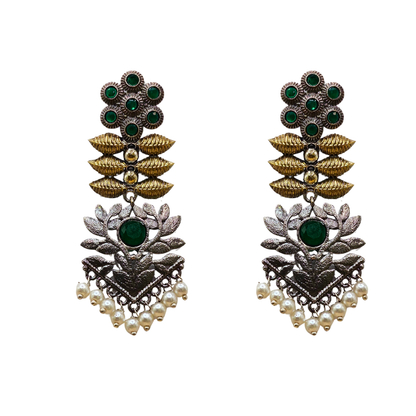 Artisan Crafted Chandbali earring in Gold and Silver Finish