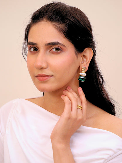 Viana Jewels Mrinal Stone Brass Earrings for Women 18K Gold Plated Handmade